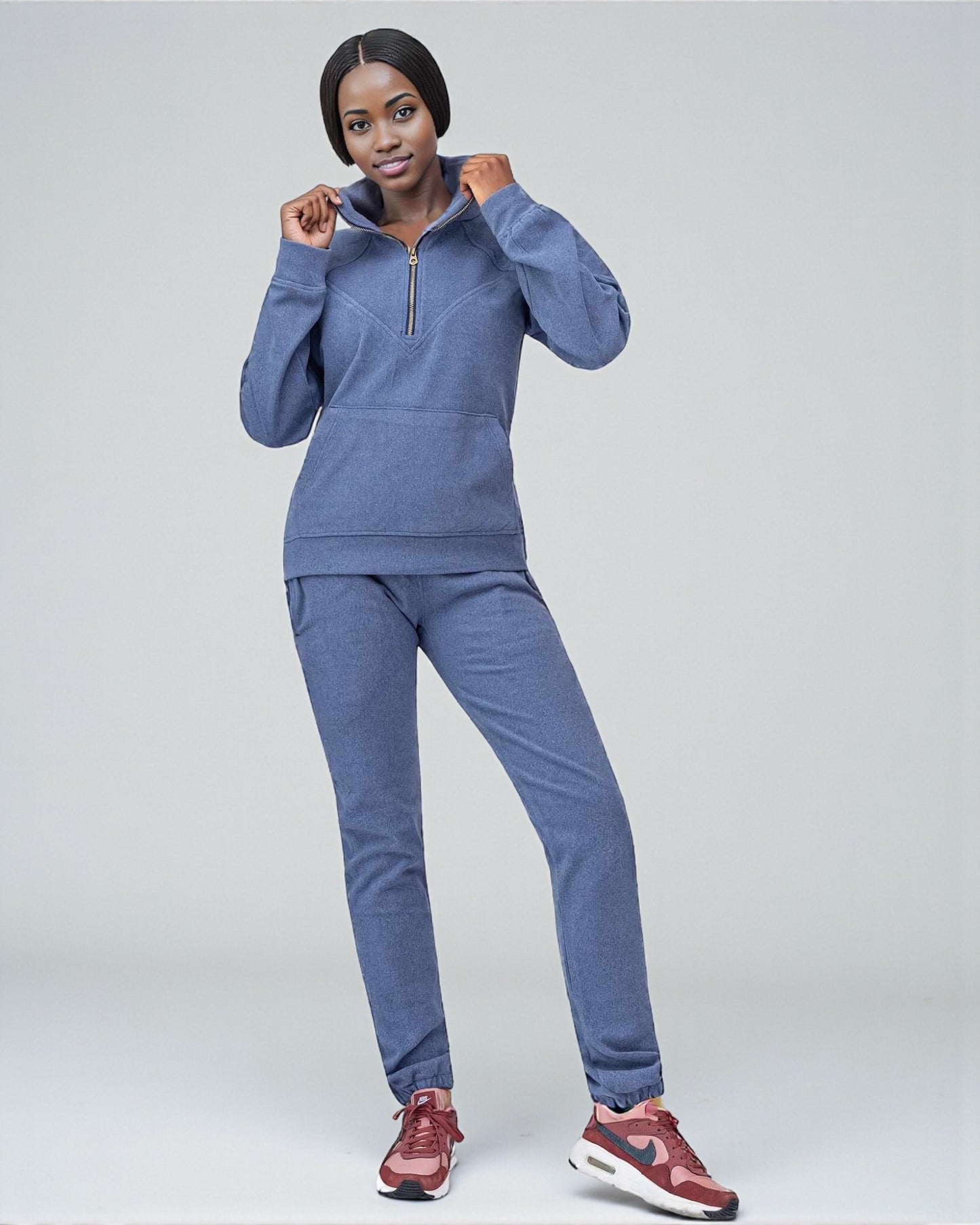 Women's 2-Piece Quarter Zip Sweatsuit Soft Stretch Fleece outfit
