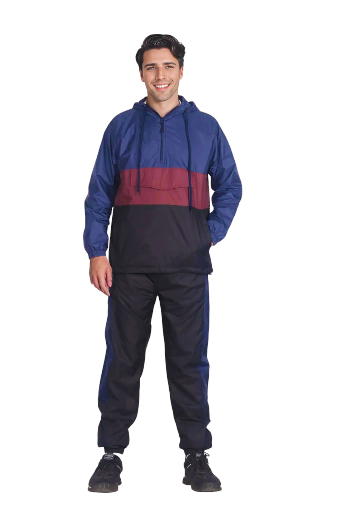 Men’s 2-Piece Quarter Zip Pullover Windbreaker Tracksuit Jogger Sports Mesh lined Outfit