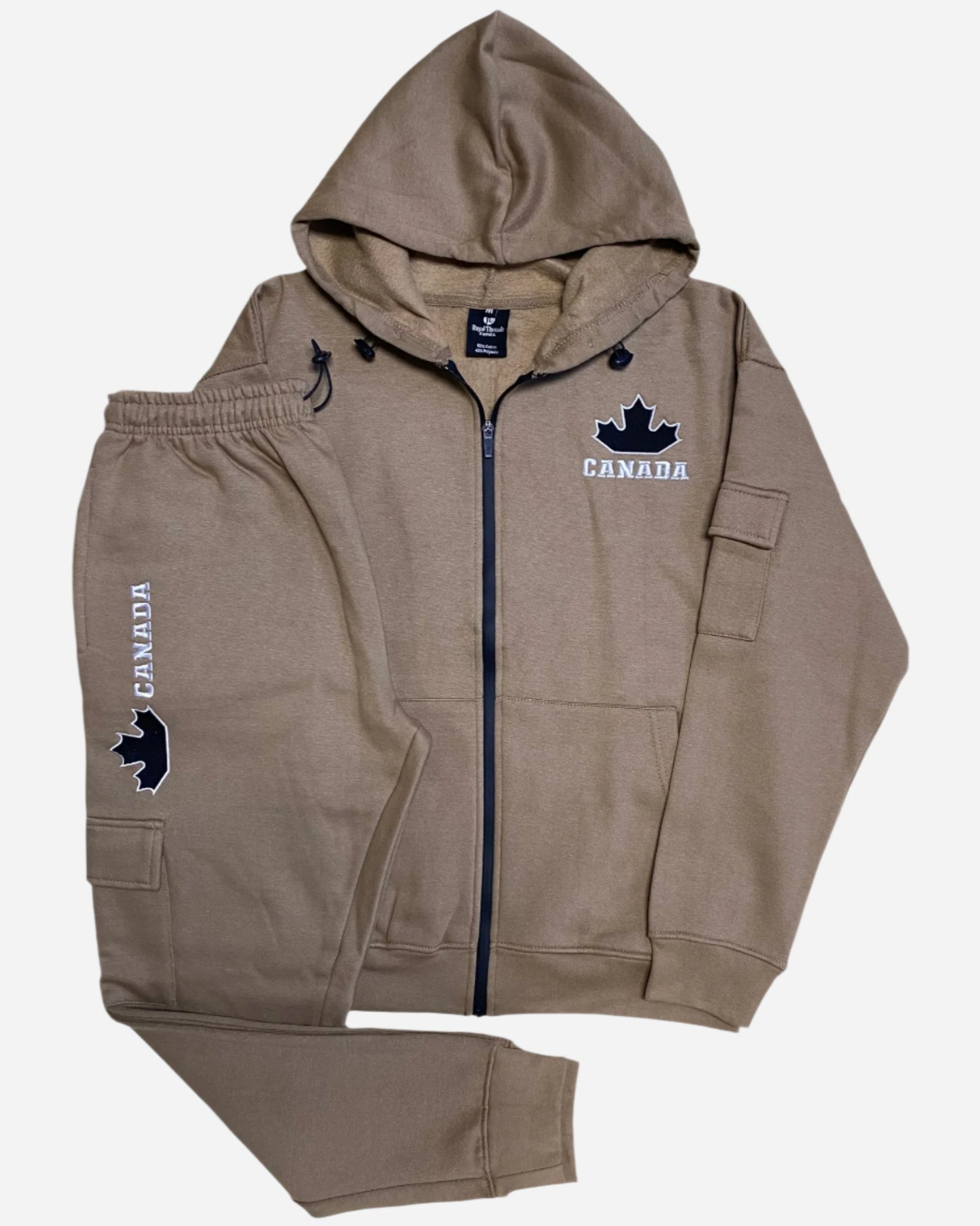 Men Fleece Jogger Canada Theme Sweatsuit with utility Cargo Pockets Outfit