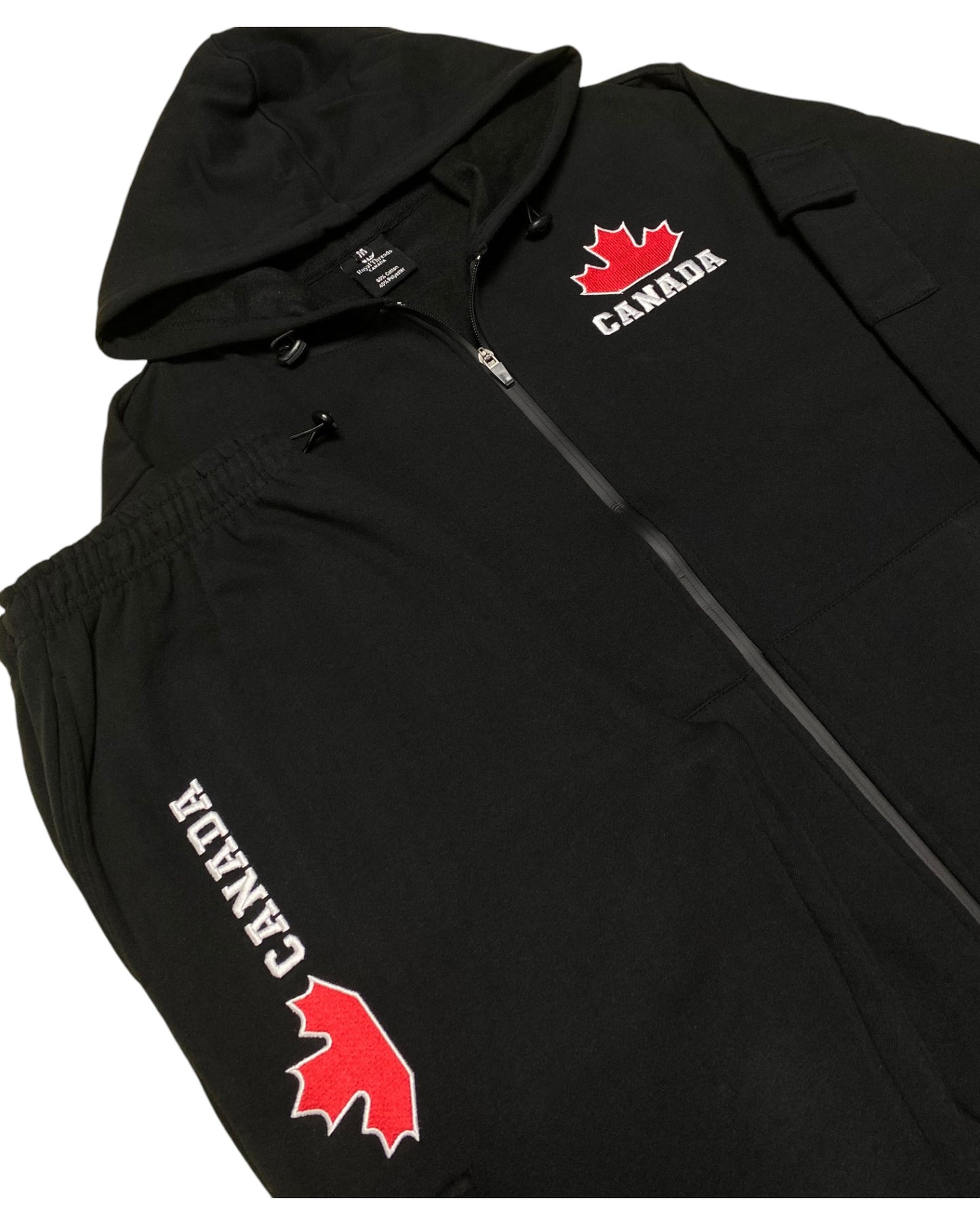 Men Fleece Jogger Canada Theme Sweatsuit with utility Cargo Pockets Outfit