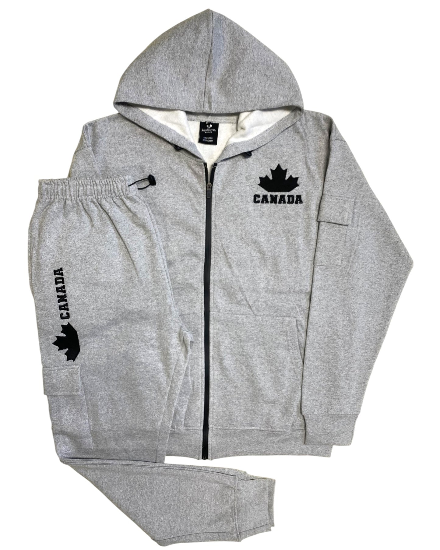 Men Fleece Jogger Canada Theme Sweatsuit with utility Cargo Pockets Outfit