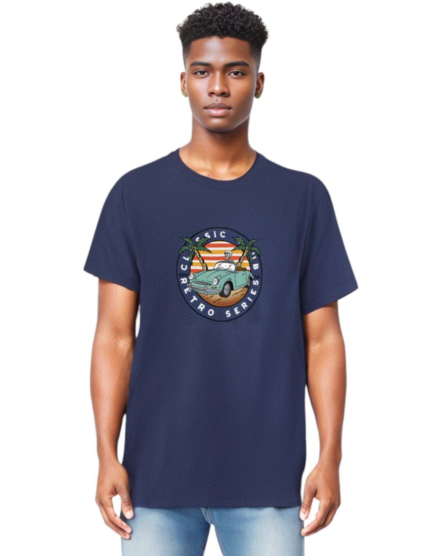 Men's Retro Car Printed Cotton T Shirt