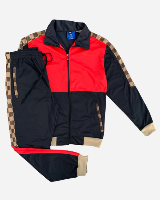 Men’s 2 piece Checker box Jogger style Jogging Suit Track Jacket & Track pants Matching Suit