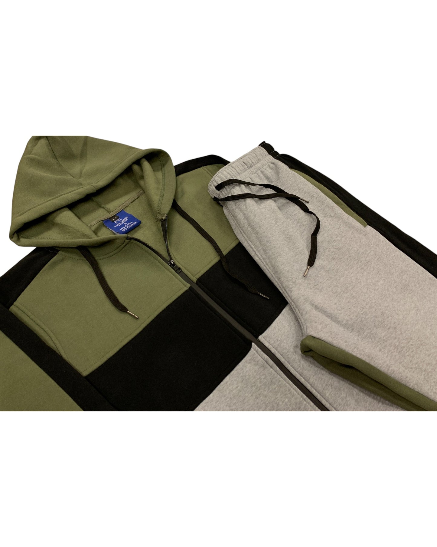 Mens' Jogger Sweatsuit 2-Piece Color Block Sweat jacket Sweatpants Fleece suit