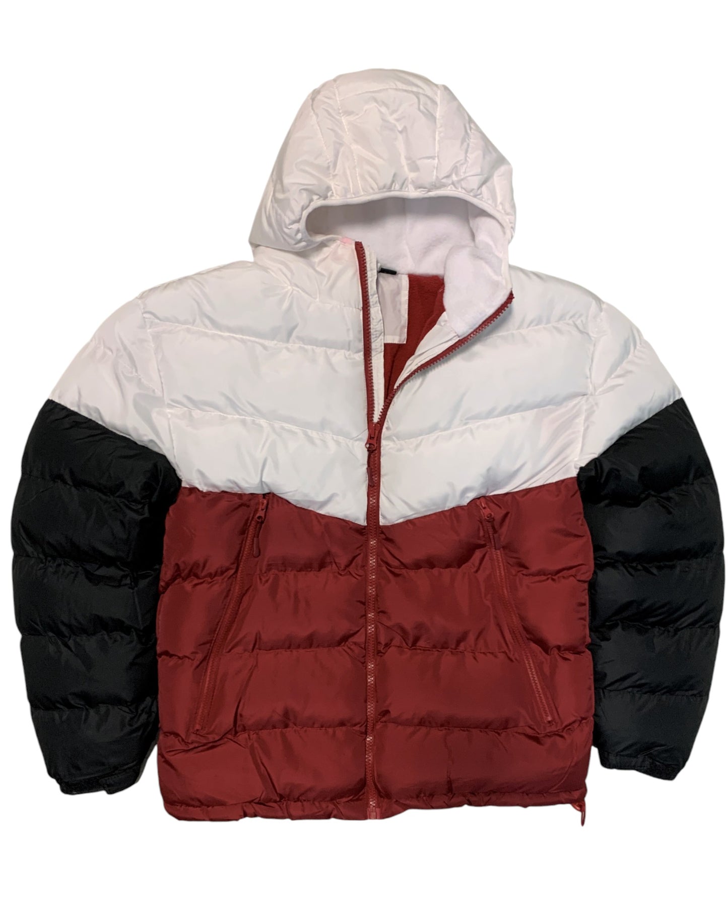 Men Heavy Winter Jacket Color-Block Fleece Insulated with Hood