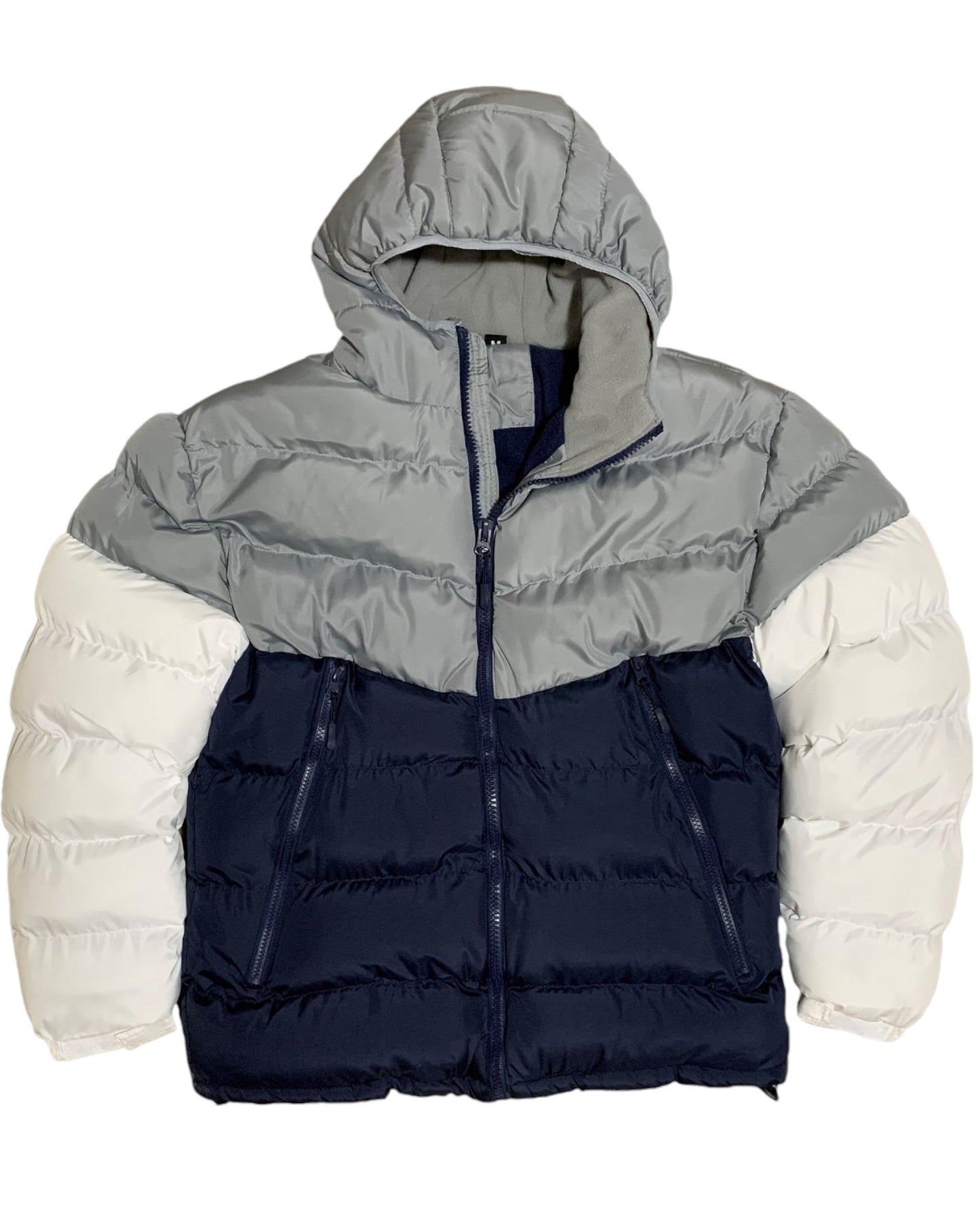 Men Heavy Winter Jacket Color-Block Fleece Insulated with Hood