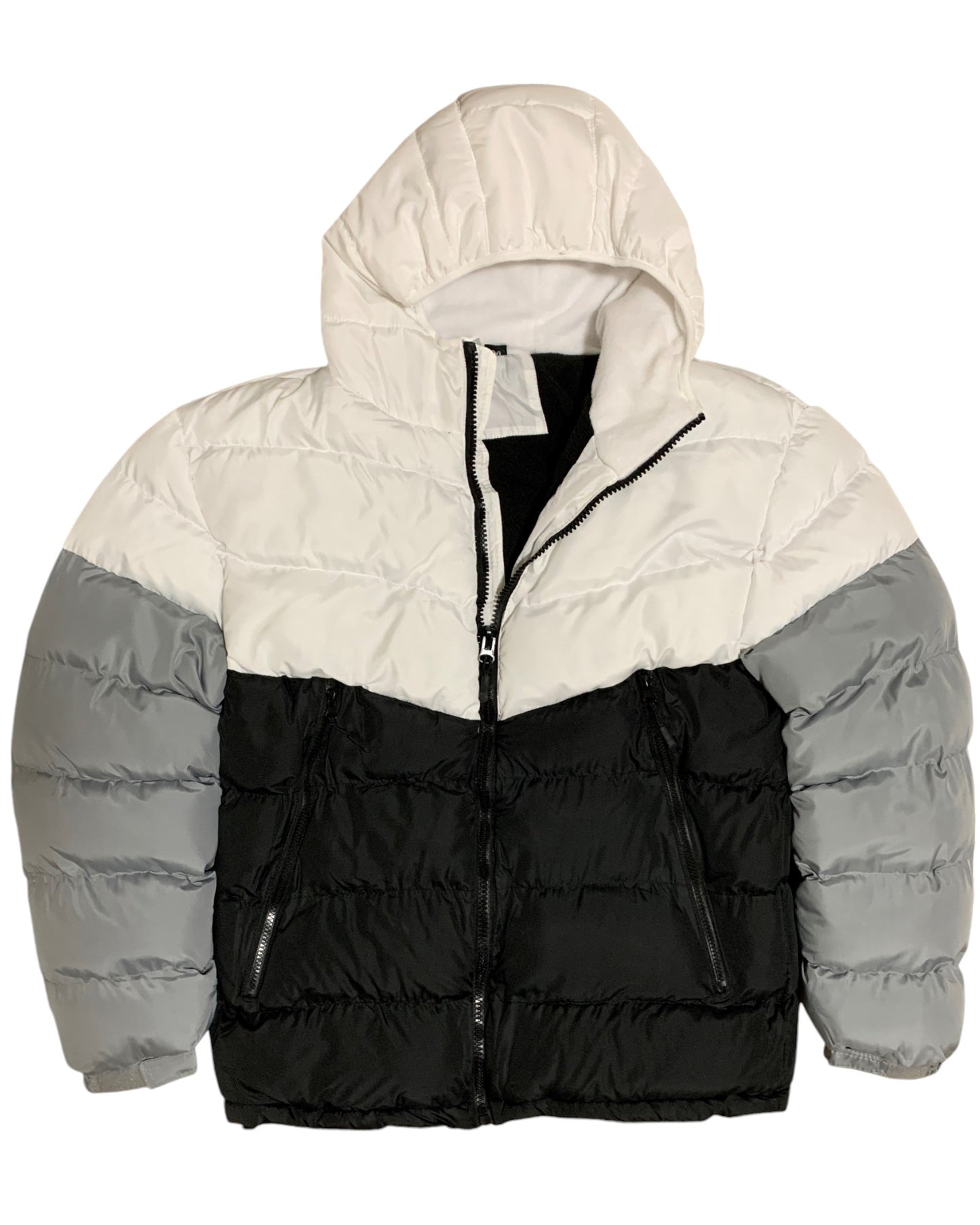 Men Heavy Winter Jacket Color-Block Fleece Insulated with Hood