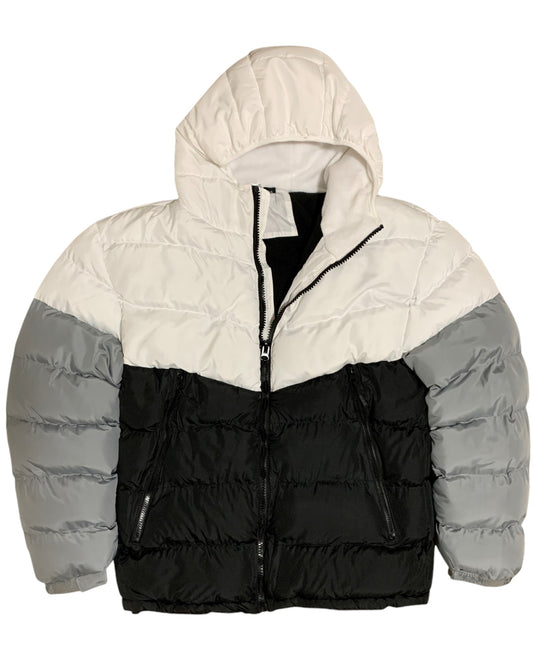 Men Heavy Winter Jacket Color-Block Fleece Insulated with Hood