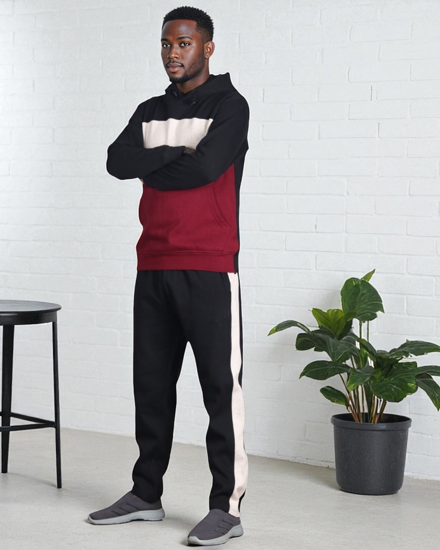 Men’s 2-piece Heavy Duty & matching Sweatpants Pullover Hoodie suit with stand