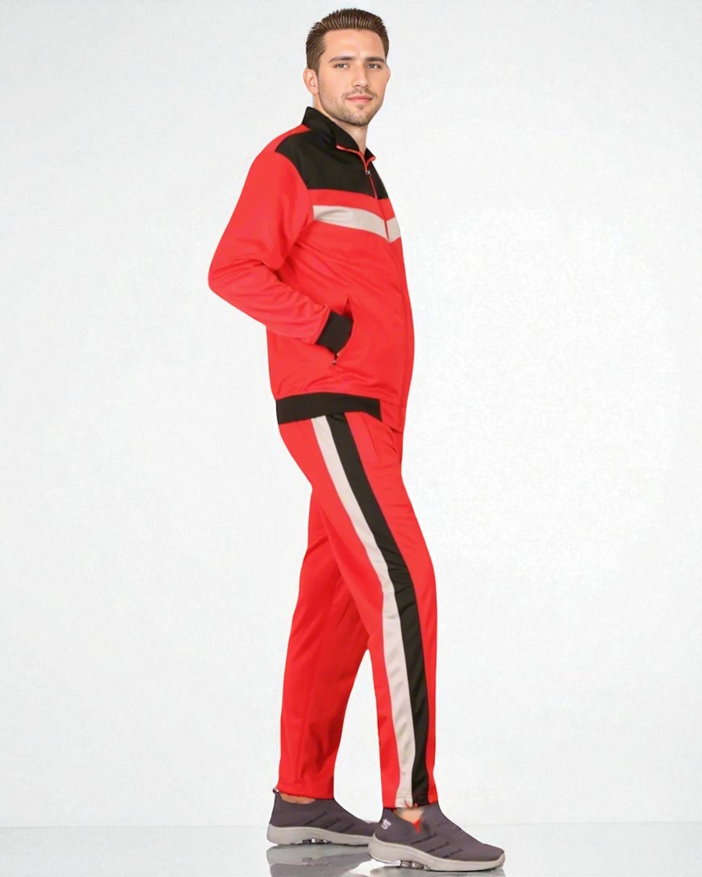 Men's Tracksuit Warm-Up 2-piece Retro Style Track Jacket & Pants Matching Set