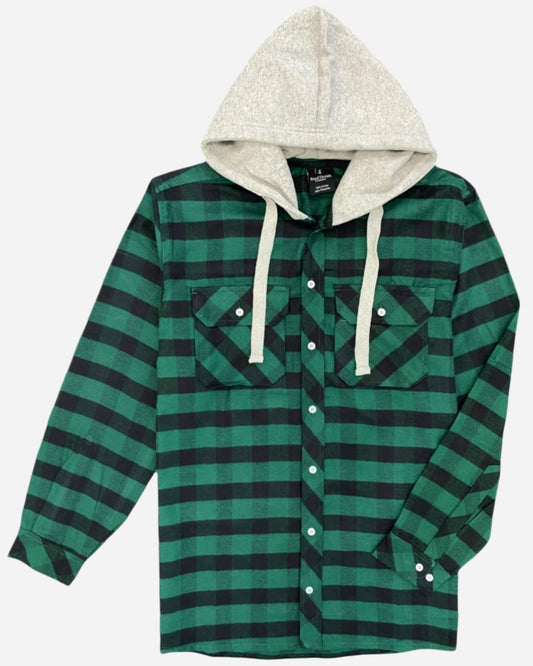 Men’s Soft flannel Green Shirt Long Sleeve with Hood
