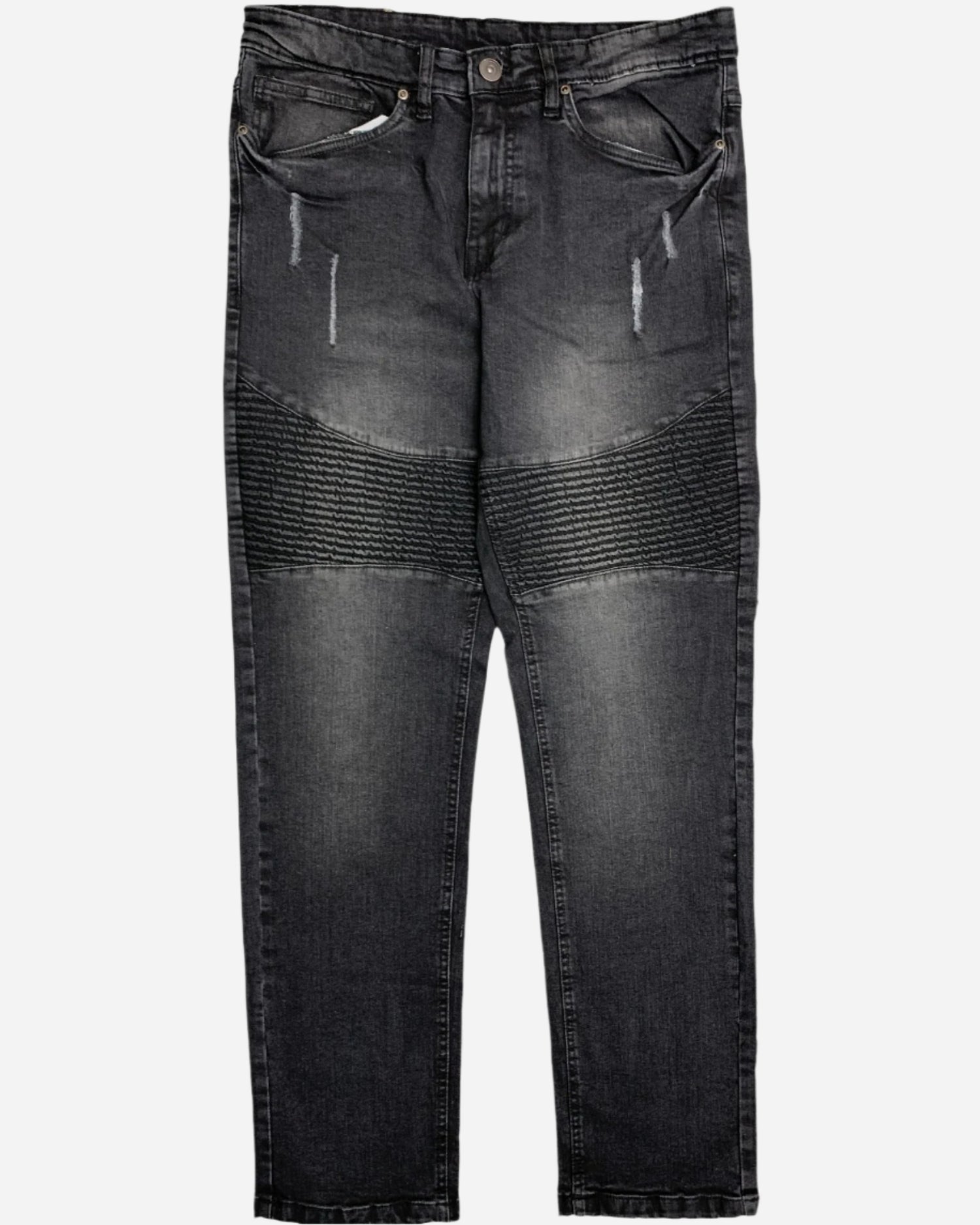 Men's Biker Denim Straight Fit Ripped Denim Jeans