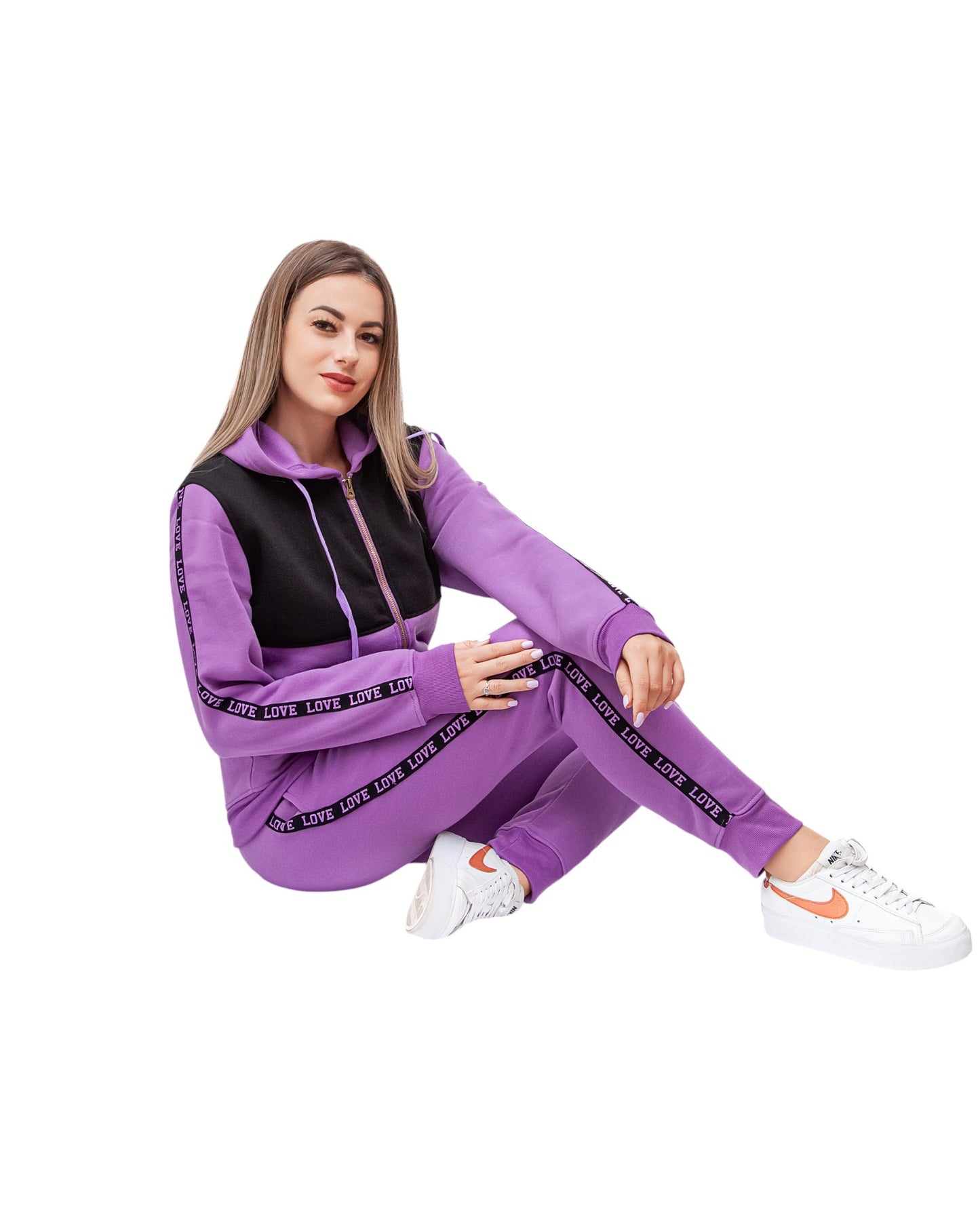 Women’s Lightweight Soft Fleece Jogger Style Sweat Jacket & Pants Activewear 2 piece Love Stripe Sweat Suit