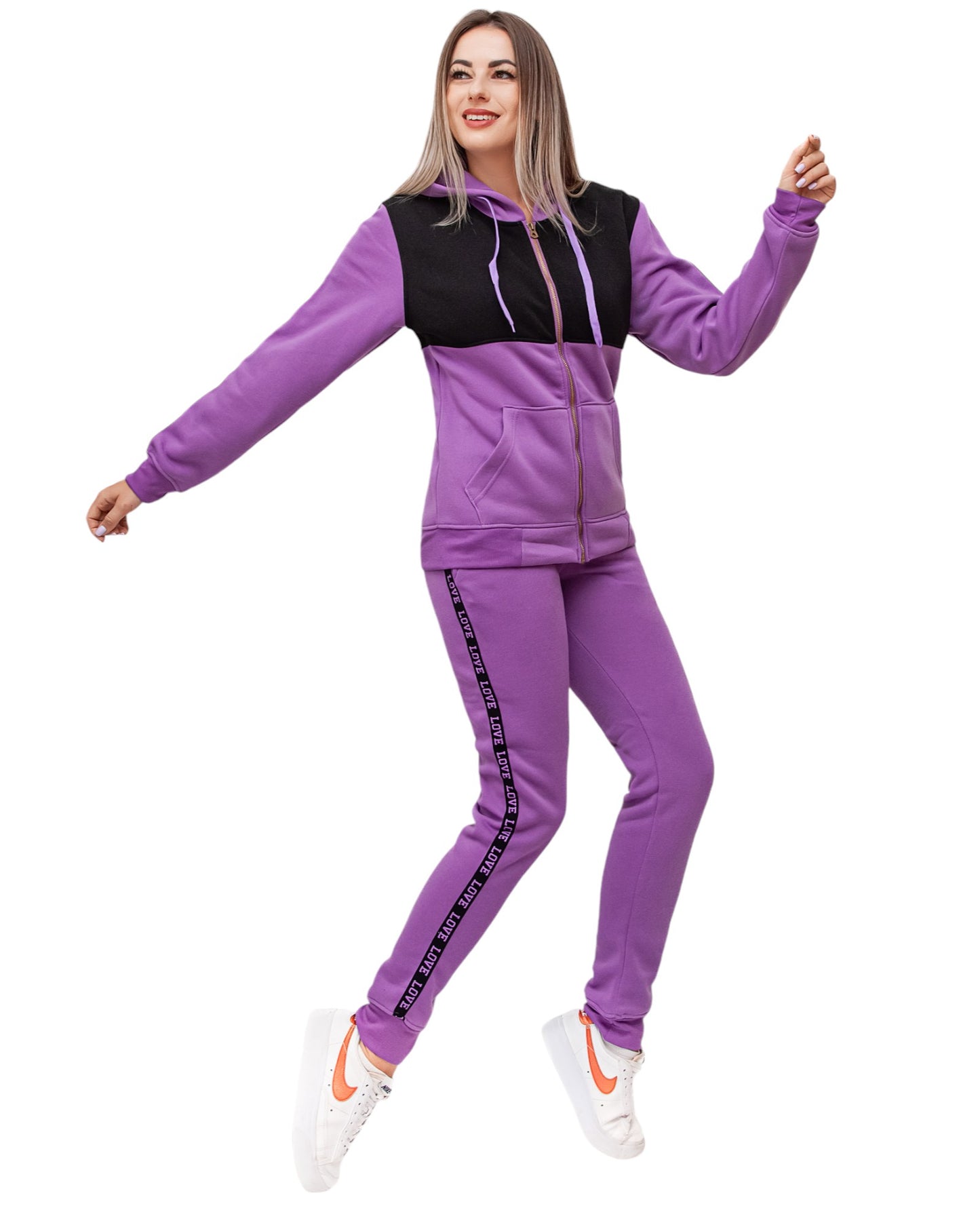 Women’s Lightweight Soft Fleece Jogger Style Sweat Jacket & Pants Activewear 2 piece Love Stripe Sweat Suit