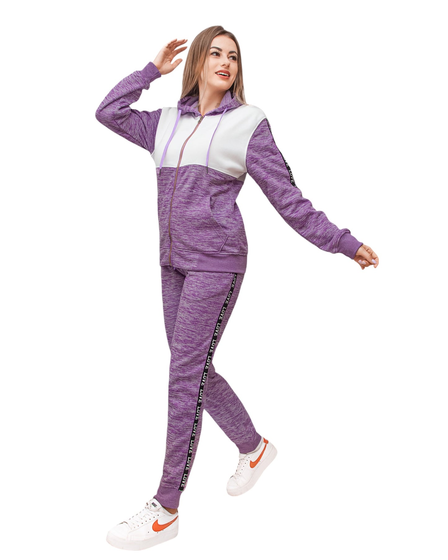 Women’s Lightweight Soft Fleece Jogger Style Sweat Jacket & Pants Activewear 2 piece Love Stripe Sweat Suit