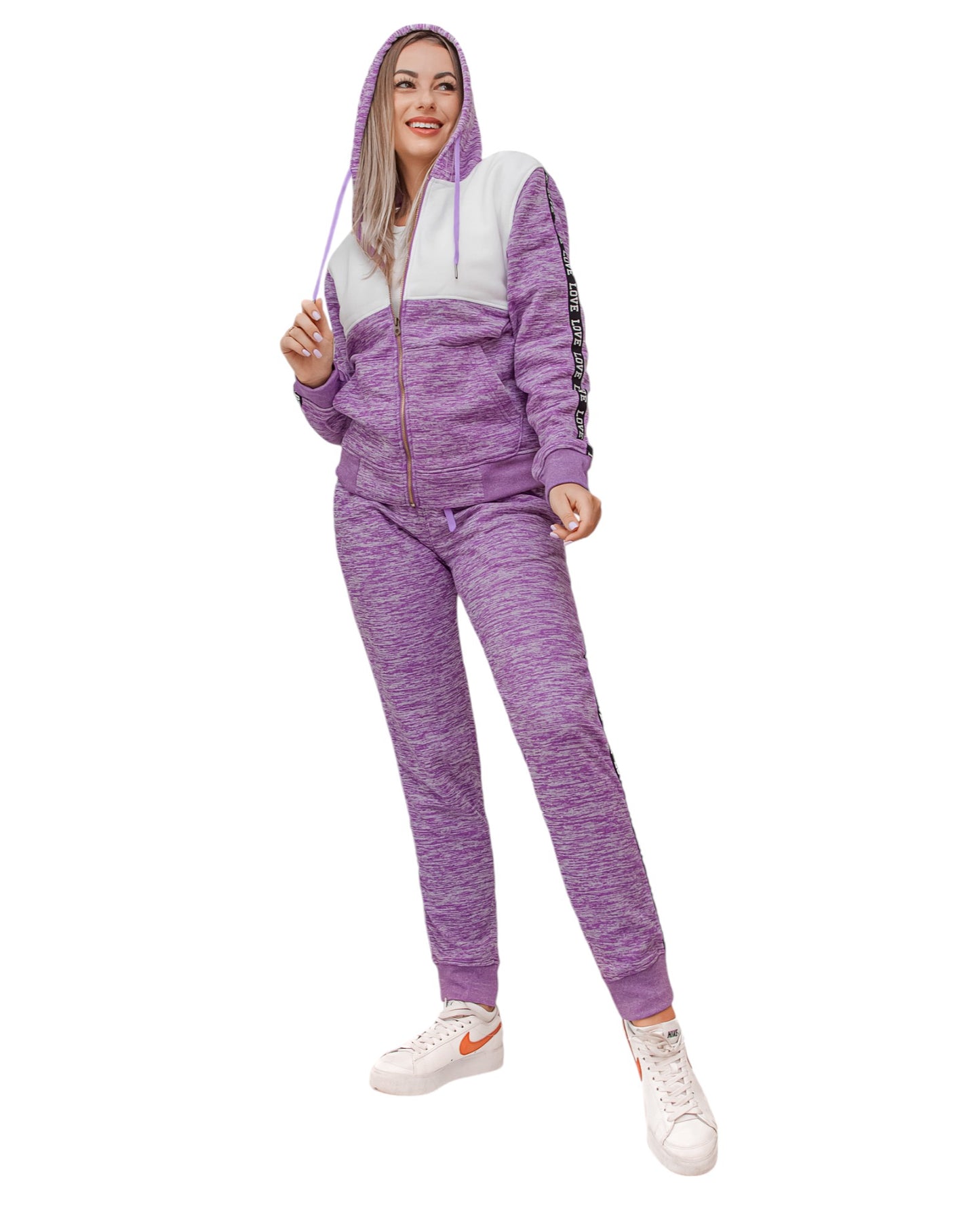 Women’s Lightweight Soft Fleece Jogger Style Sweat Jacket & Pants Activewear 2 piece Love Stripe Sweat Suit