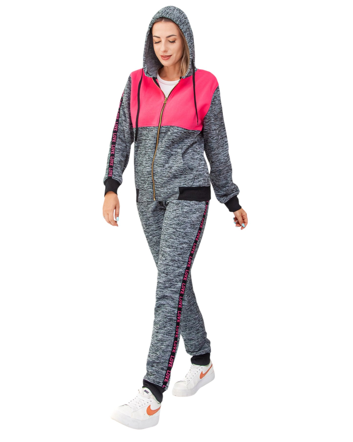 Women’s Lightweight Soft Fleece Jogger Style Sweat Jacket & Pants Activewear 2 piece Love Stripe Sweat Suit