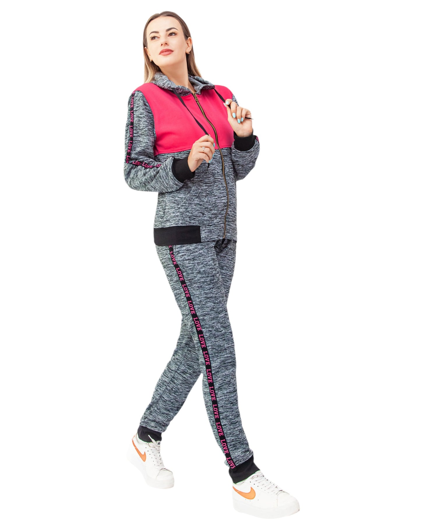 Women’s Lightweight Soft Fleece Jogger Style Sweat Jacket & Pants Activewear 2 piece Love Stripe Sweat Suit