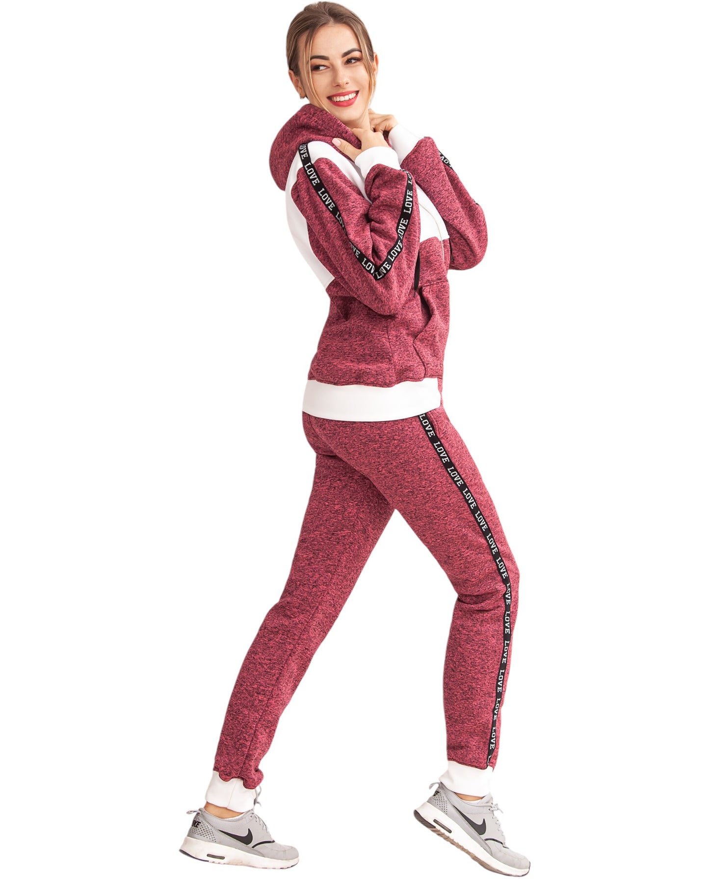 Women’s Lightweight Soft Fleece Jogger Style Sweat Jacket & Pants Activewear 2 piece Love Stripe Sweat Suit