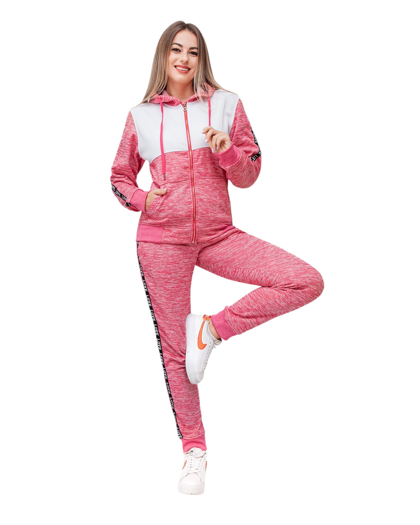 Women’s Lightweight Soft Fleece Jogger Style Sweat Jacket & Pants Activewear 2 piece Love Stripe Sweat Suit