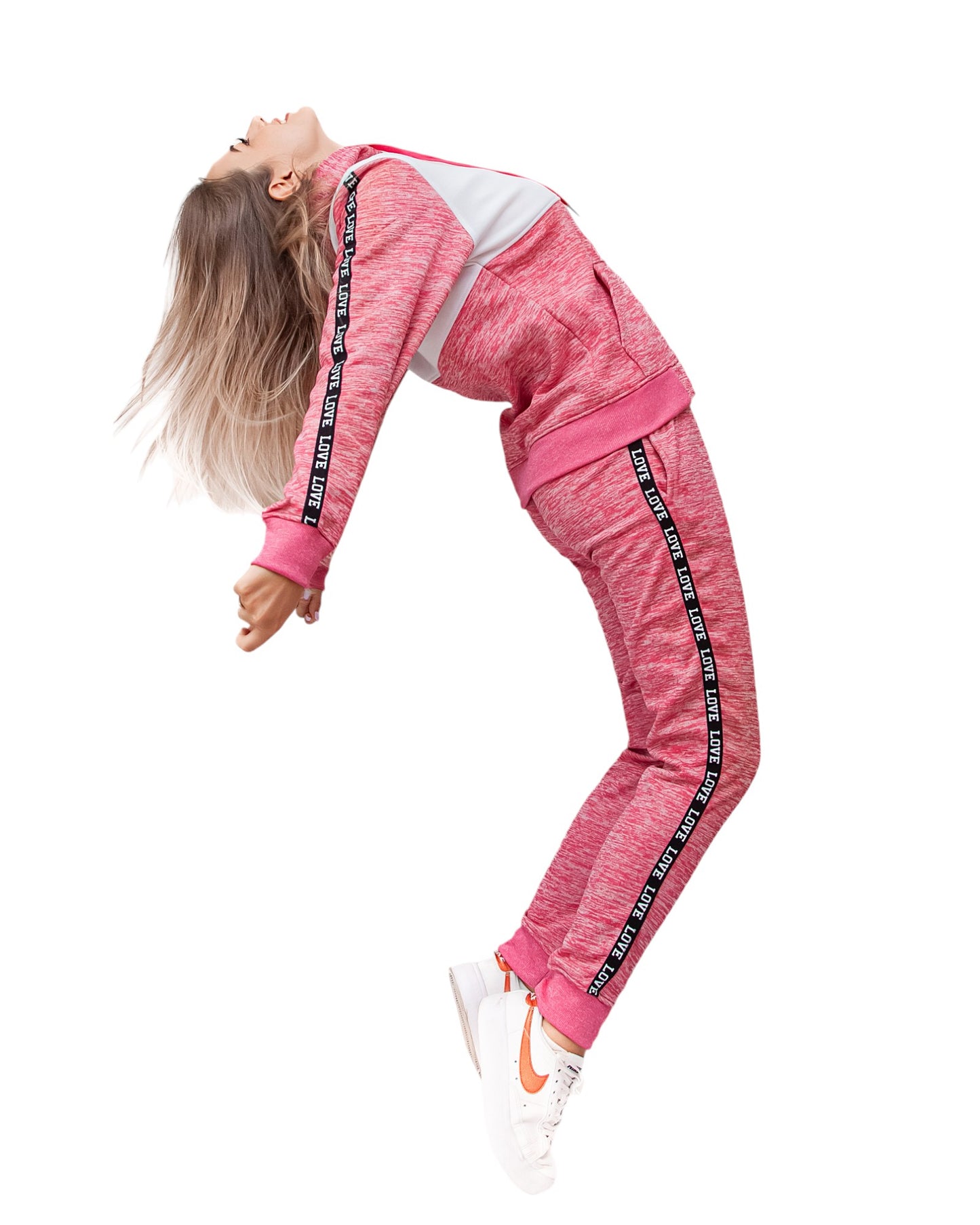 Women’s Lightweight Soft Fleece Jogger Style Sweat Jacket & Pants Activewear 2 piece Love Stripe Sweat Suit