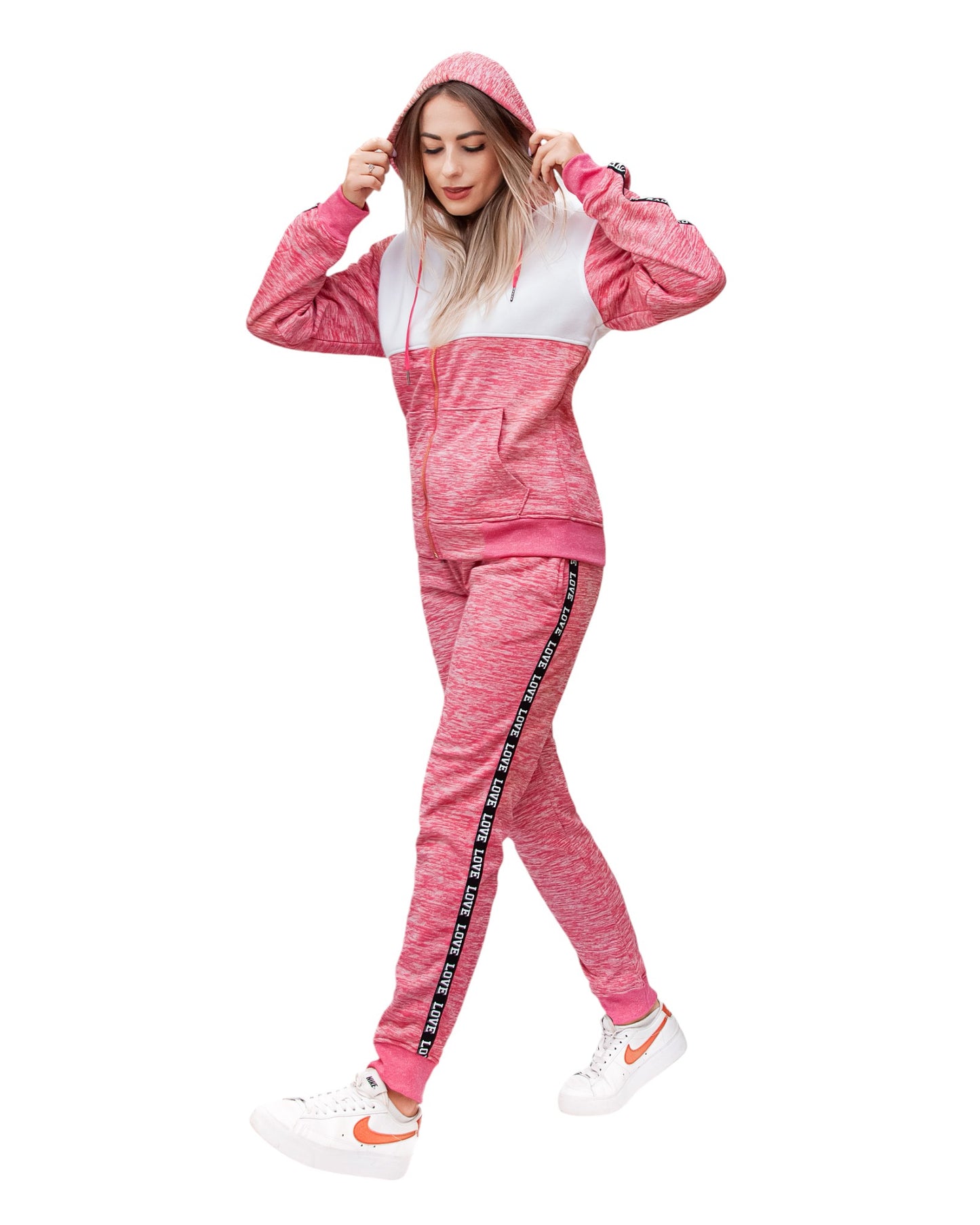 Women’s Lightweight Soft Fleece Jogger Style Sweat Jacket & Pants Activewear 2 piece Love Stripe Sweat Suit