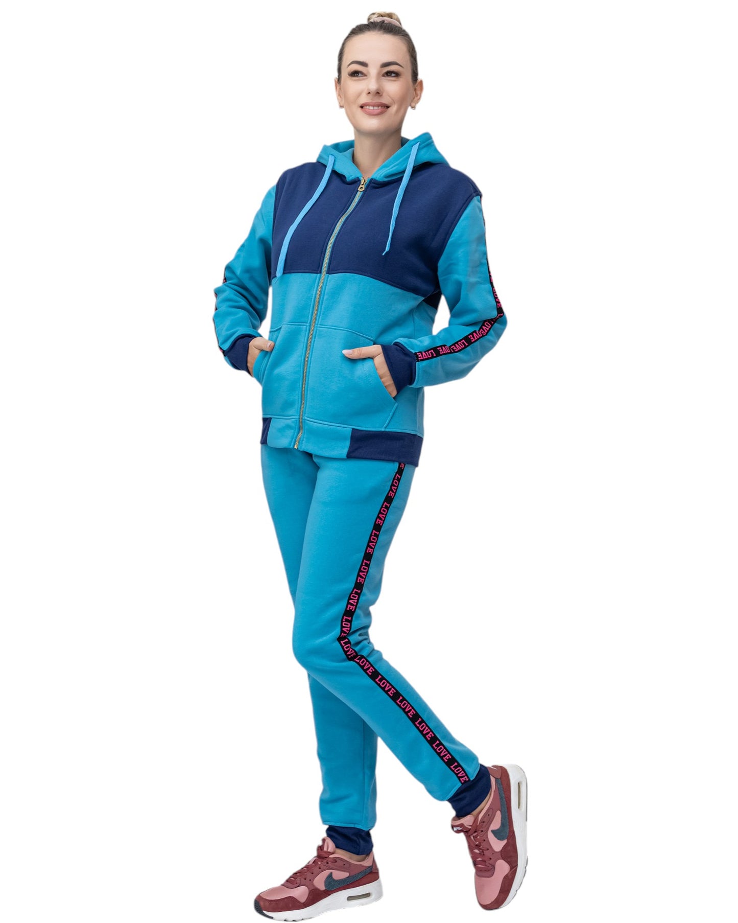 Women’s Lightweight Soft Fleece Jogger Style Sweat Jacket & Pants Activewear 2 piece Love Stripe Sweat Suit