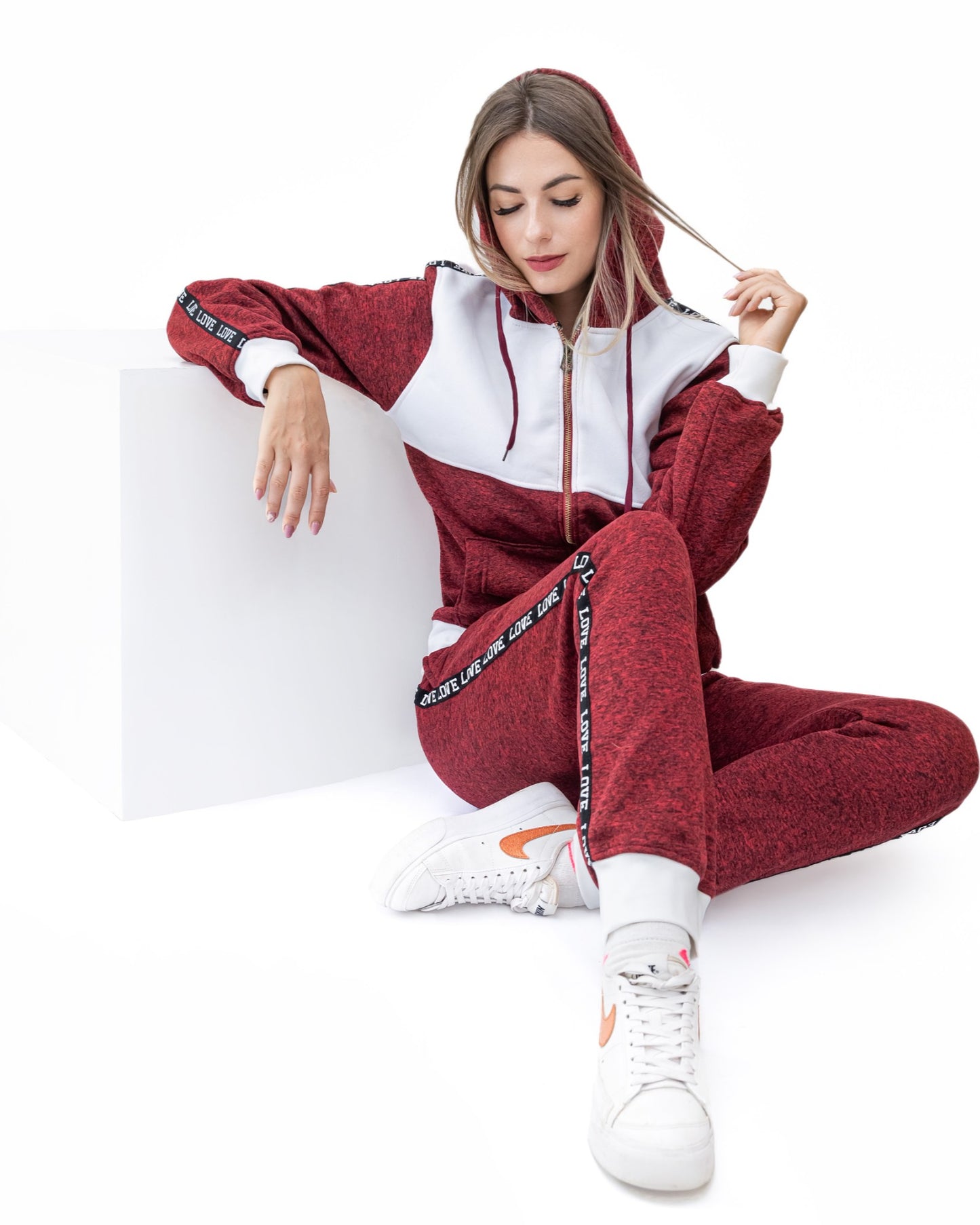 Women’s Lightweight Soft Fleece Jogger Style Sweat Jacket & Pants Activewear 2 piece Love Stripe Sweat Suit