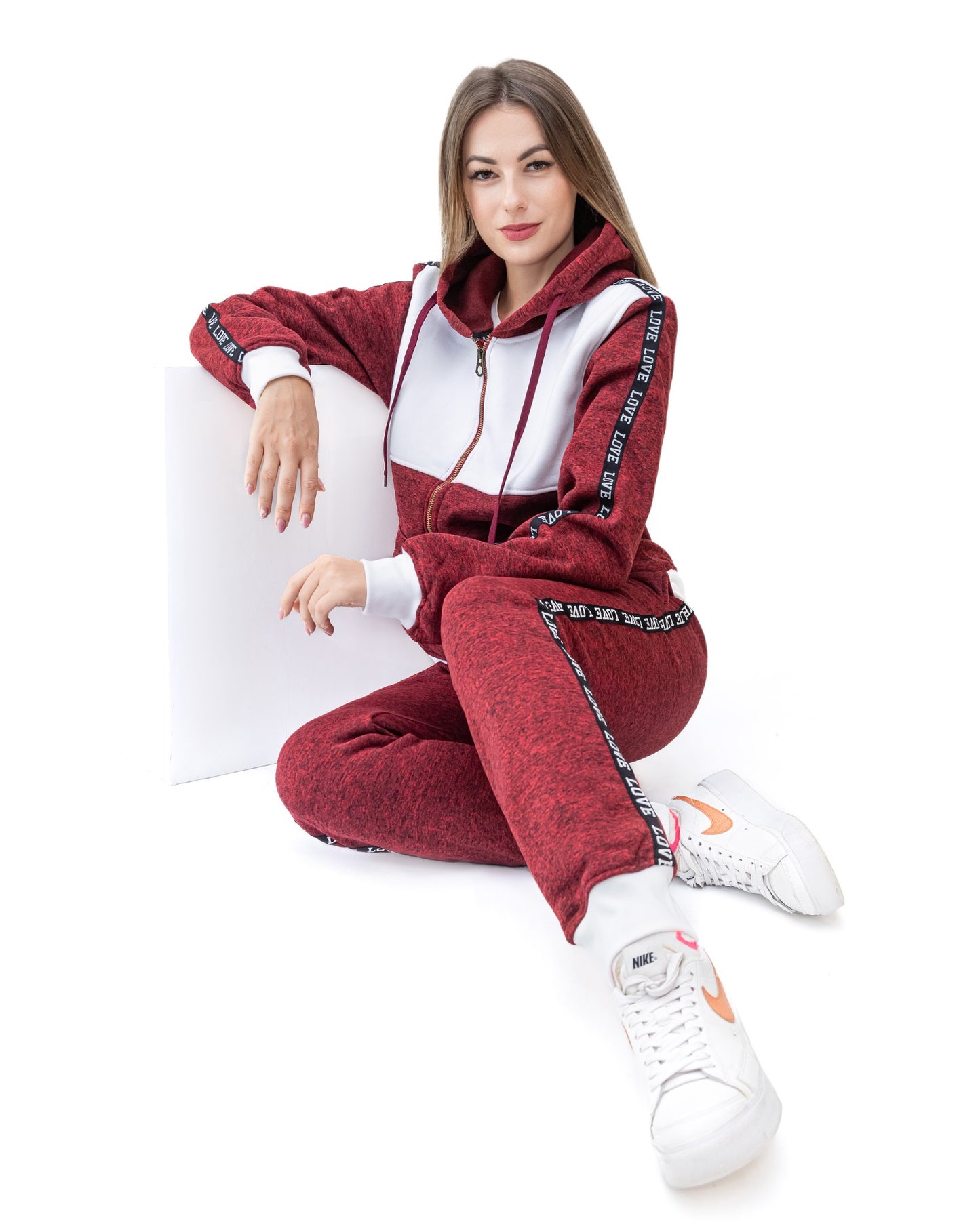 Women’s Lightweight Soft Fleece Jogger Style Sweat Jacket & Pants Activewear 2 piece Love Stripe Sweat Suit