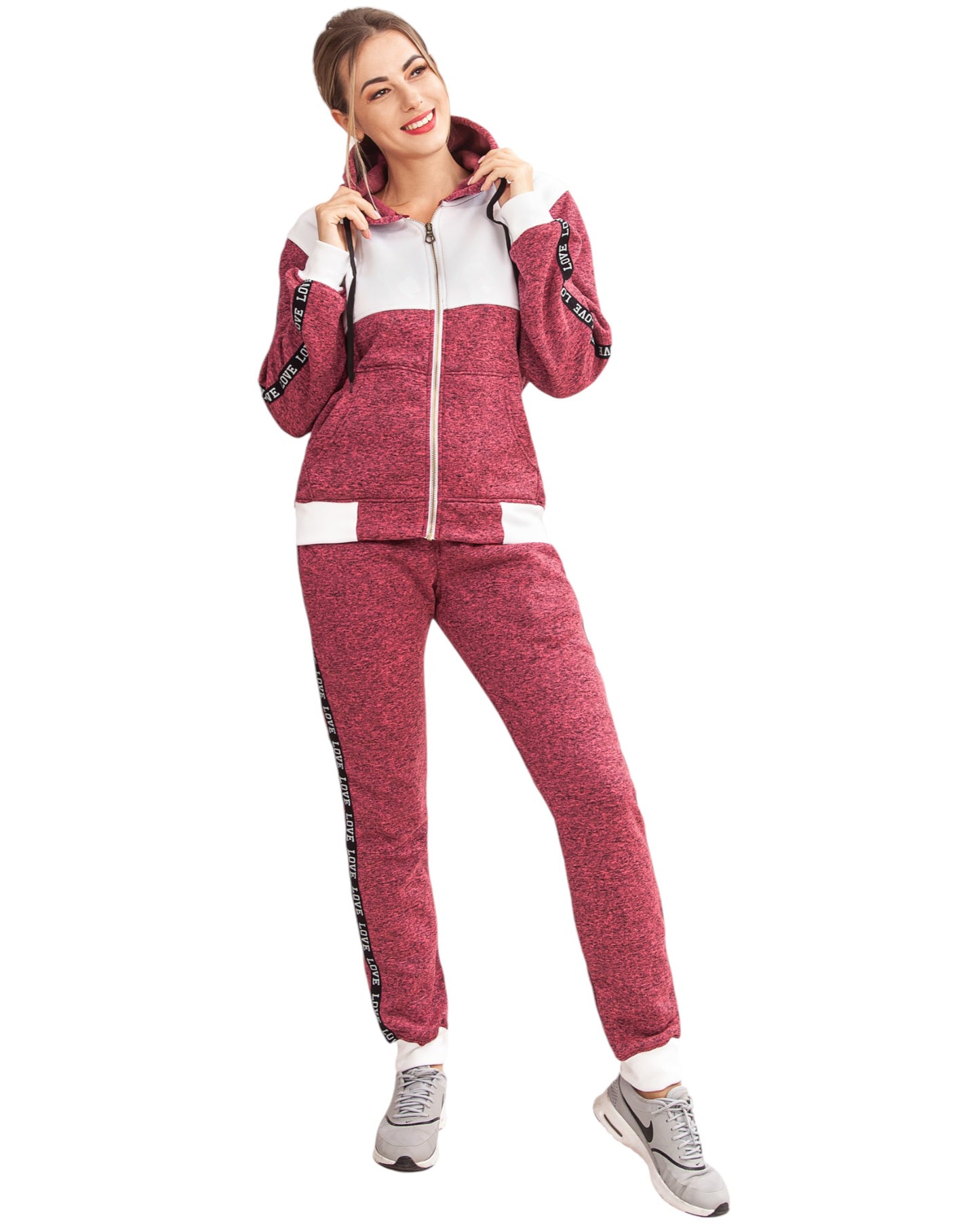 Women’s Lightweight Soft Fleece Jogger Style Sweat Jacket & Pants Activewear 2 piece Love Stripe Sweat Suit