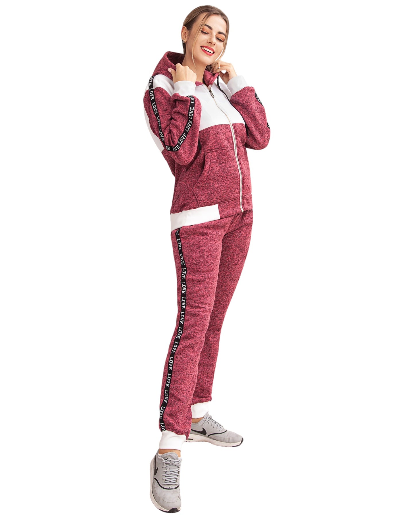 Women’s Lightweight Soft Fleece Jogger Style Sweat Jacket & Pants Activewear 2 piece Love Stripe Sweat Suit