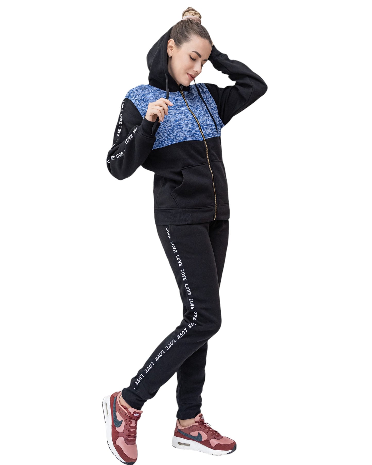 Women’s Lightweight Soft Fleece Jogger Style Sweat Jacket & Pants Activewear 2 piece Love Stripe Sweat Suit