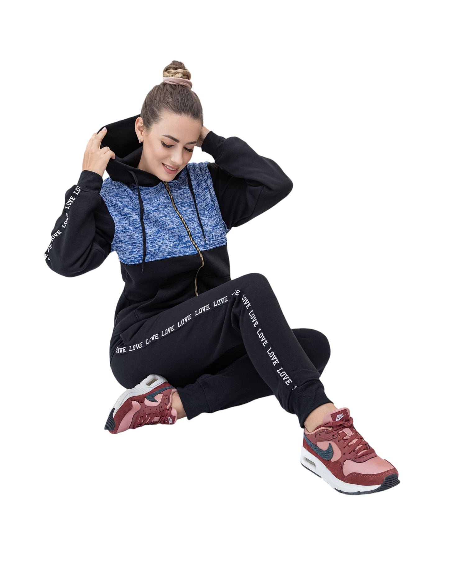 Women’s Lightweight Soft Fleece Jogger Style Sweat Jacket & Pants Activewear 2 piece Love Stripe Sweat Suit