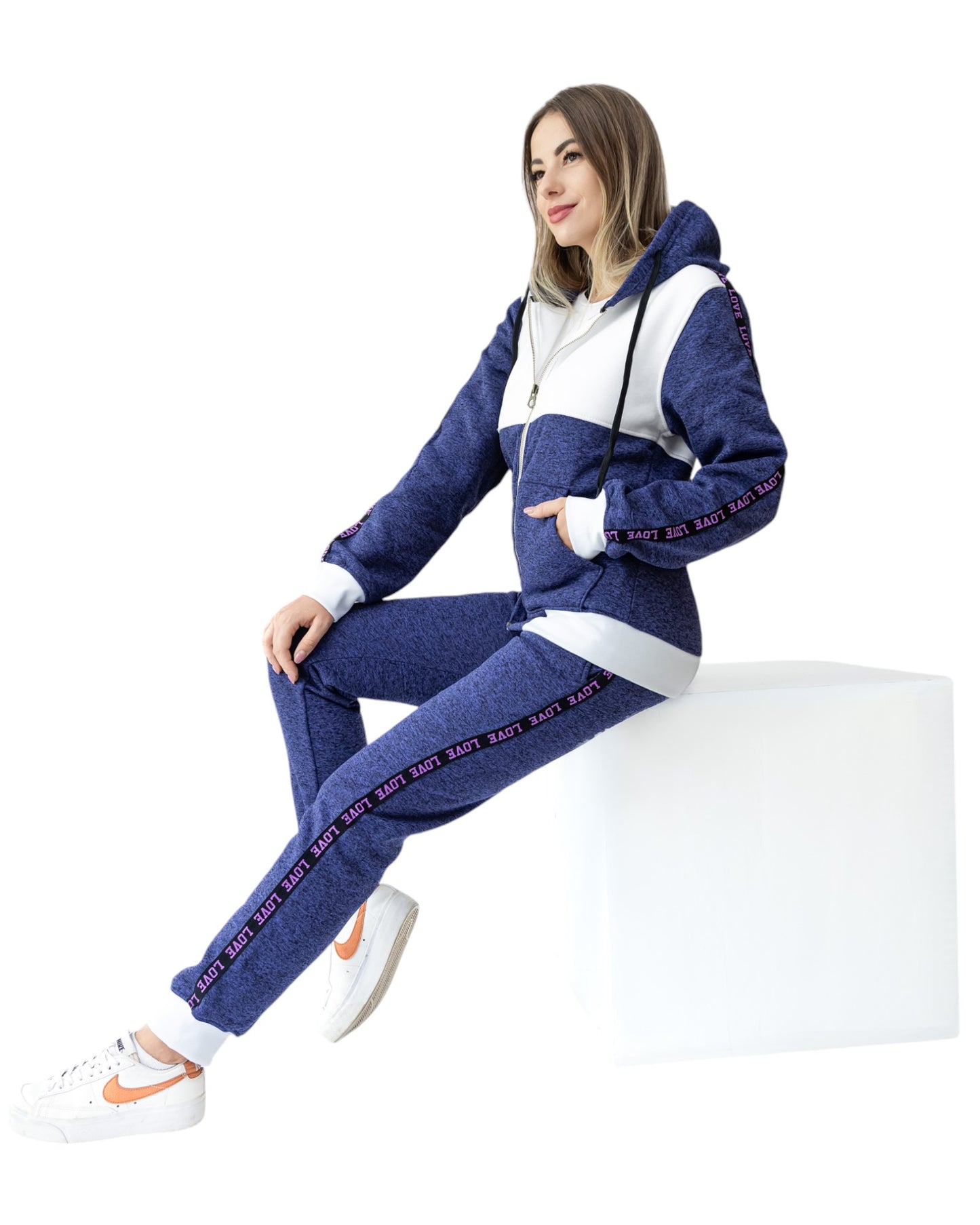 Women’s Lightweight Soft Fleece Jogger Style Sweat Jacket & Pants Activewear 2 piece Love Stripe Sweat Suit