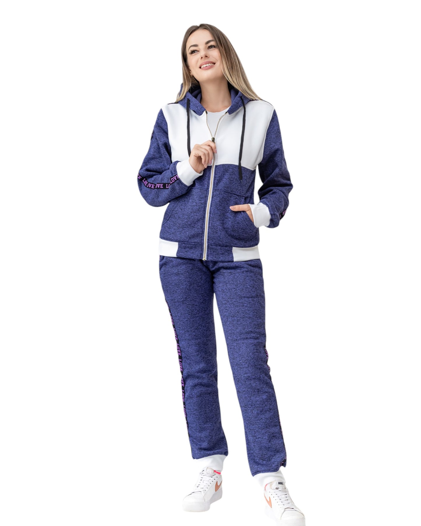 Women’s Lightweight Soft Fleece Jogger Style Sweat Jacket & Pants Activewear 2 piece Love Stripe Sweat Suit