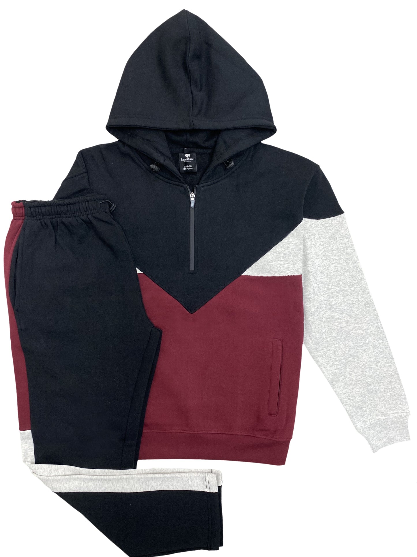 Royal Threads Canada Men’s 2-Piece Quarter Zip Fleece Hoodie Sports Fleece Sweatsuit Heavy Winter Sweat Jacket & Fleece Pants