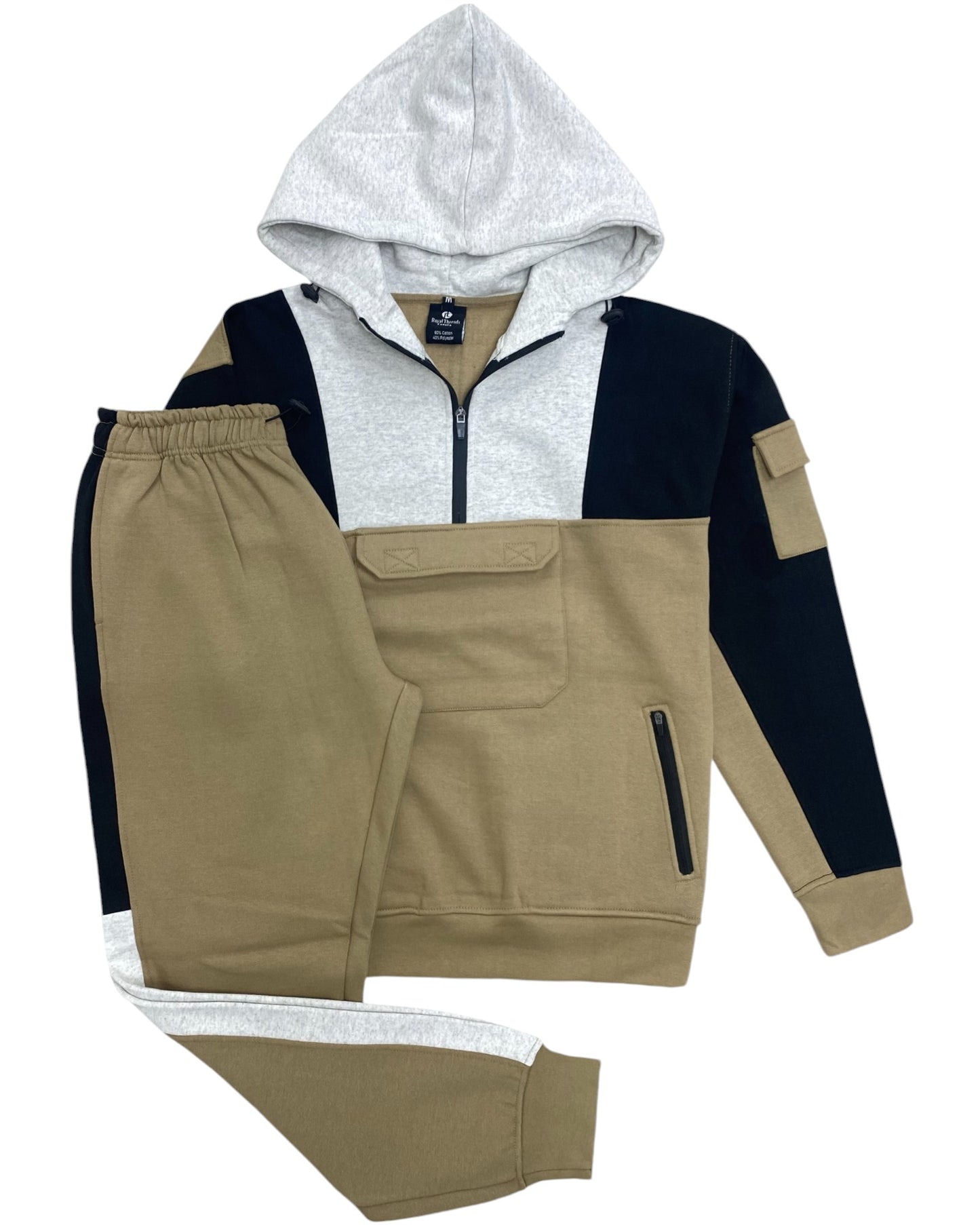 Men's 2-Piece Sweatsuit Quarter Zip Hoodie With Jogger sweatpants Heavy Fleece Outfit