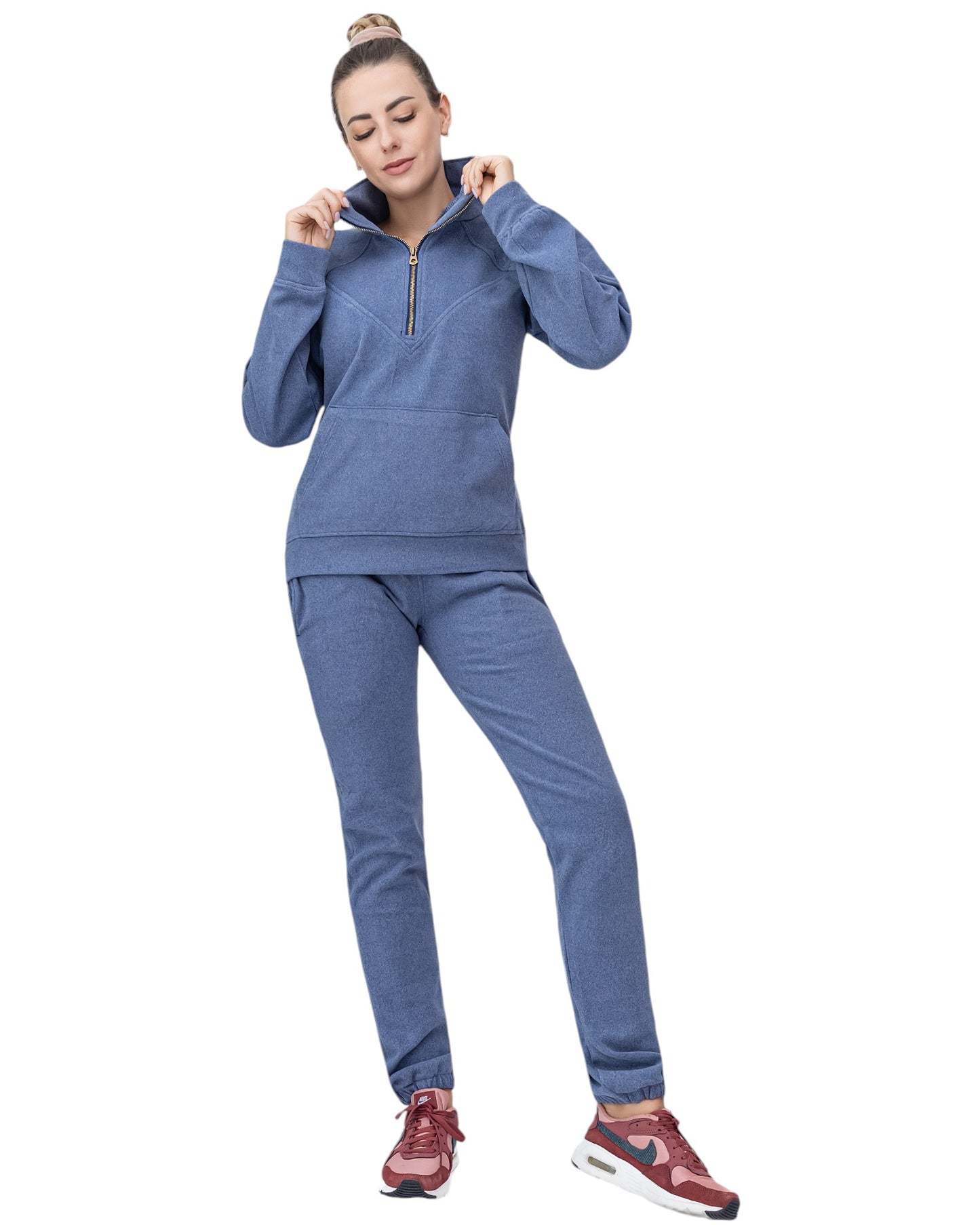 Women's 2-Piece Quarter Zip Sweatsuit Soft Stretch Fleece outfit