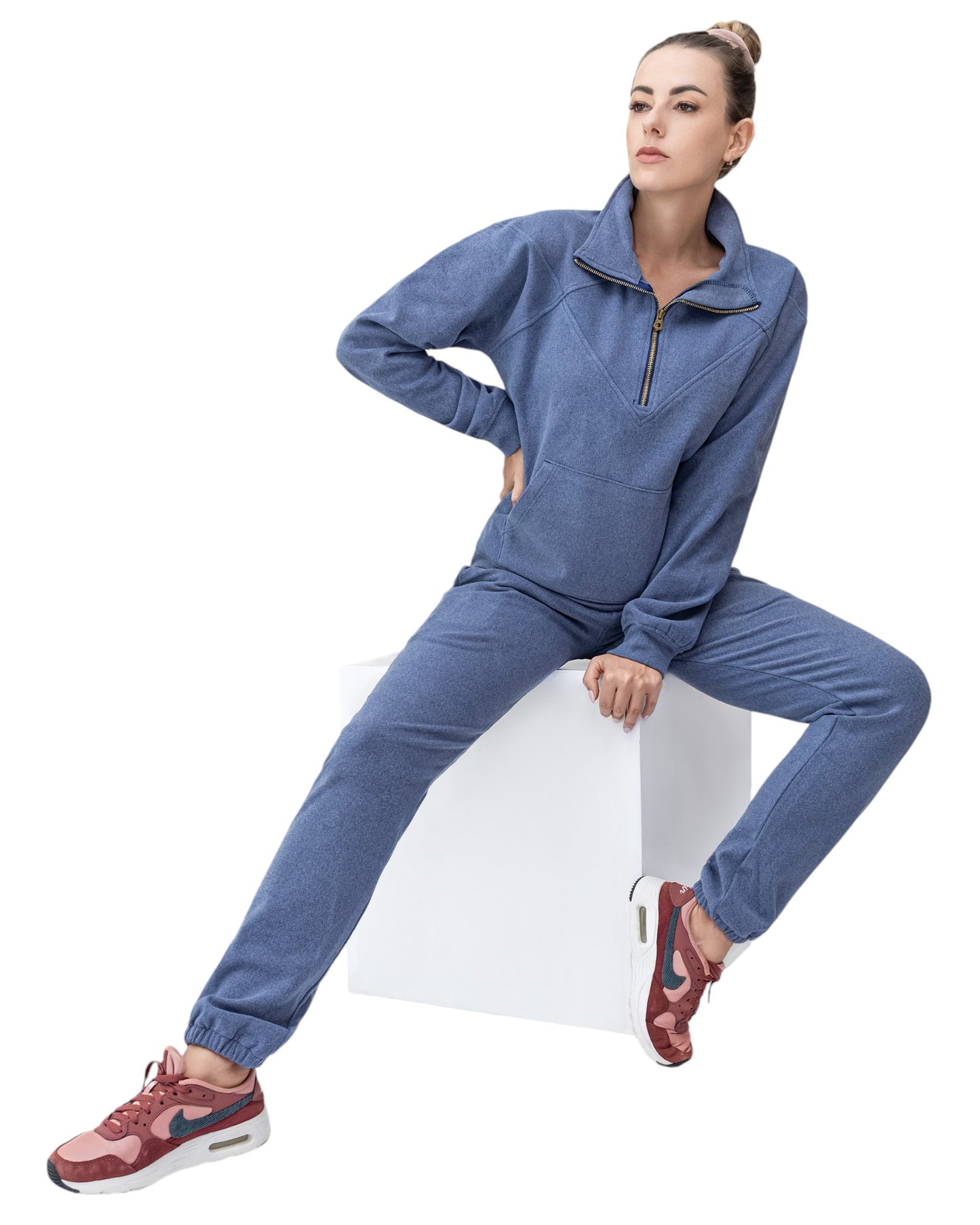 Women's 2-Piece Quarter Zip Sweatsuit Soft Stretch Fleece outfit