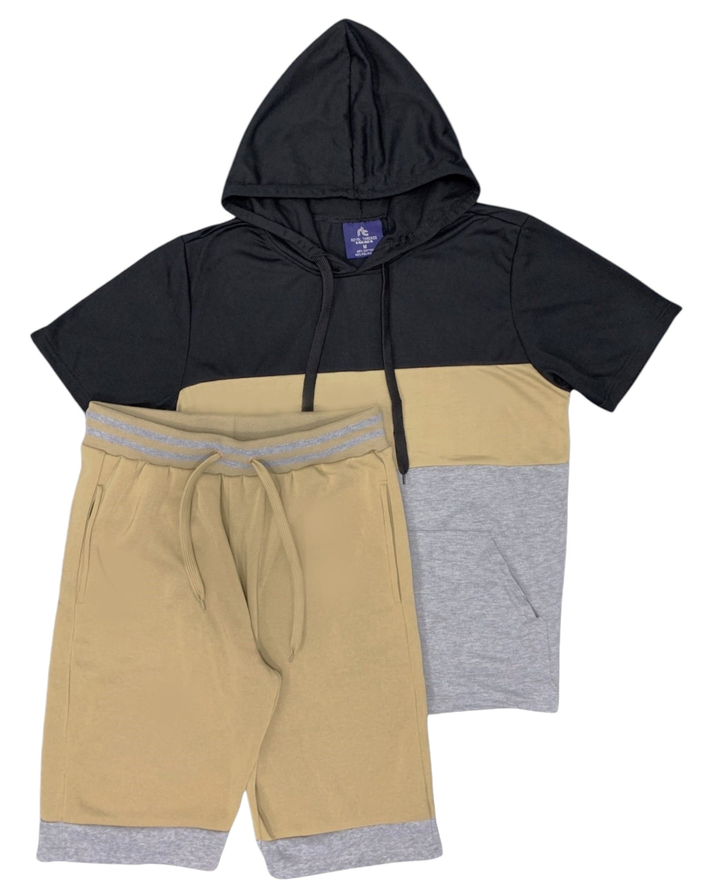 Men’s 2-piece Color block Short Set pullover Hoodie with matching shorts