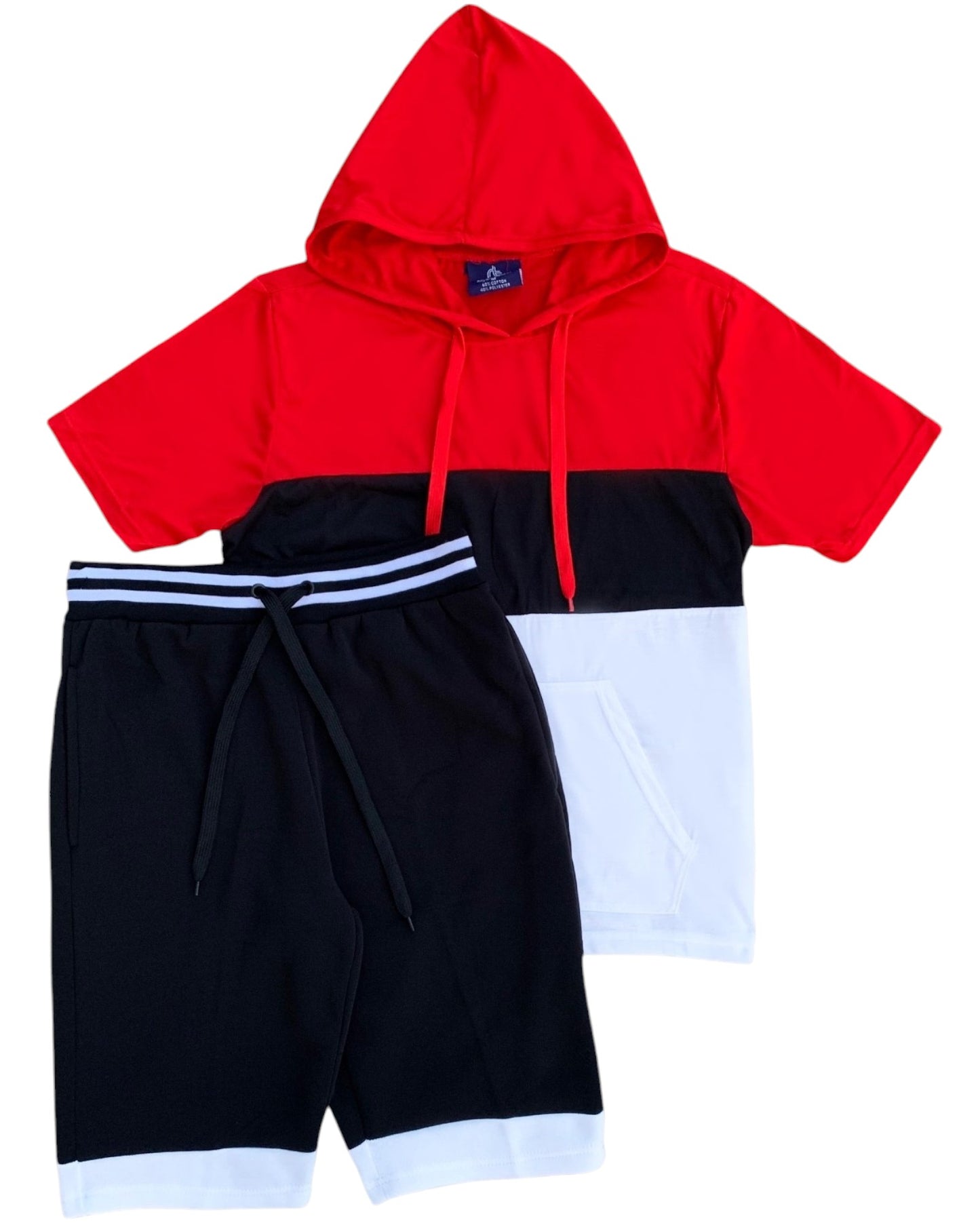 Men’s 2-piece Color block Short Set pullover Hoodie with matching shorts