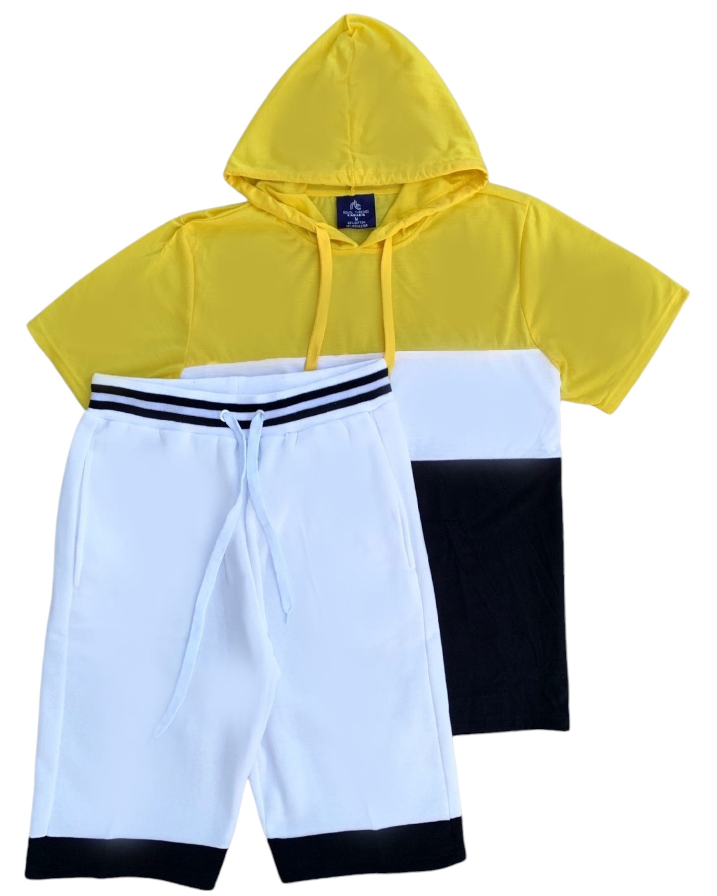 Men’s 2-piece Color block Short Set pullover Hoodie with matching shorts