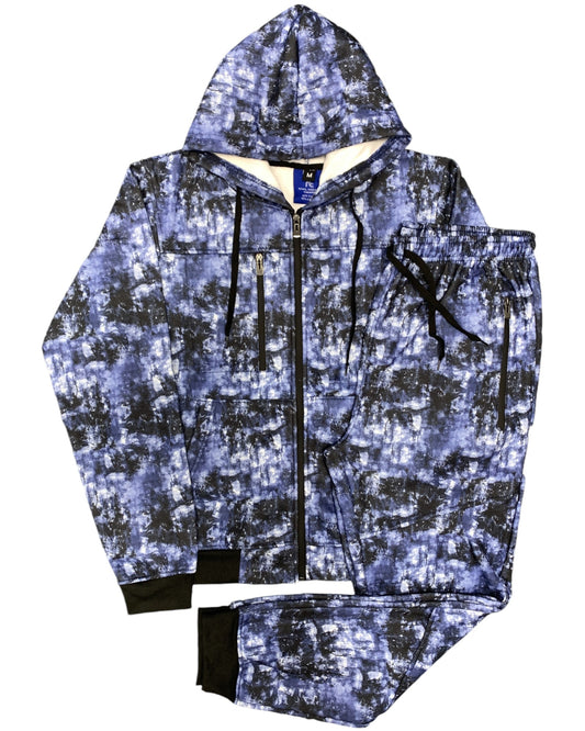 Men’s Print Design Fleece Suit Sweat Jacket & Sweatpants Jogging Set