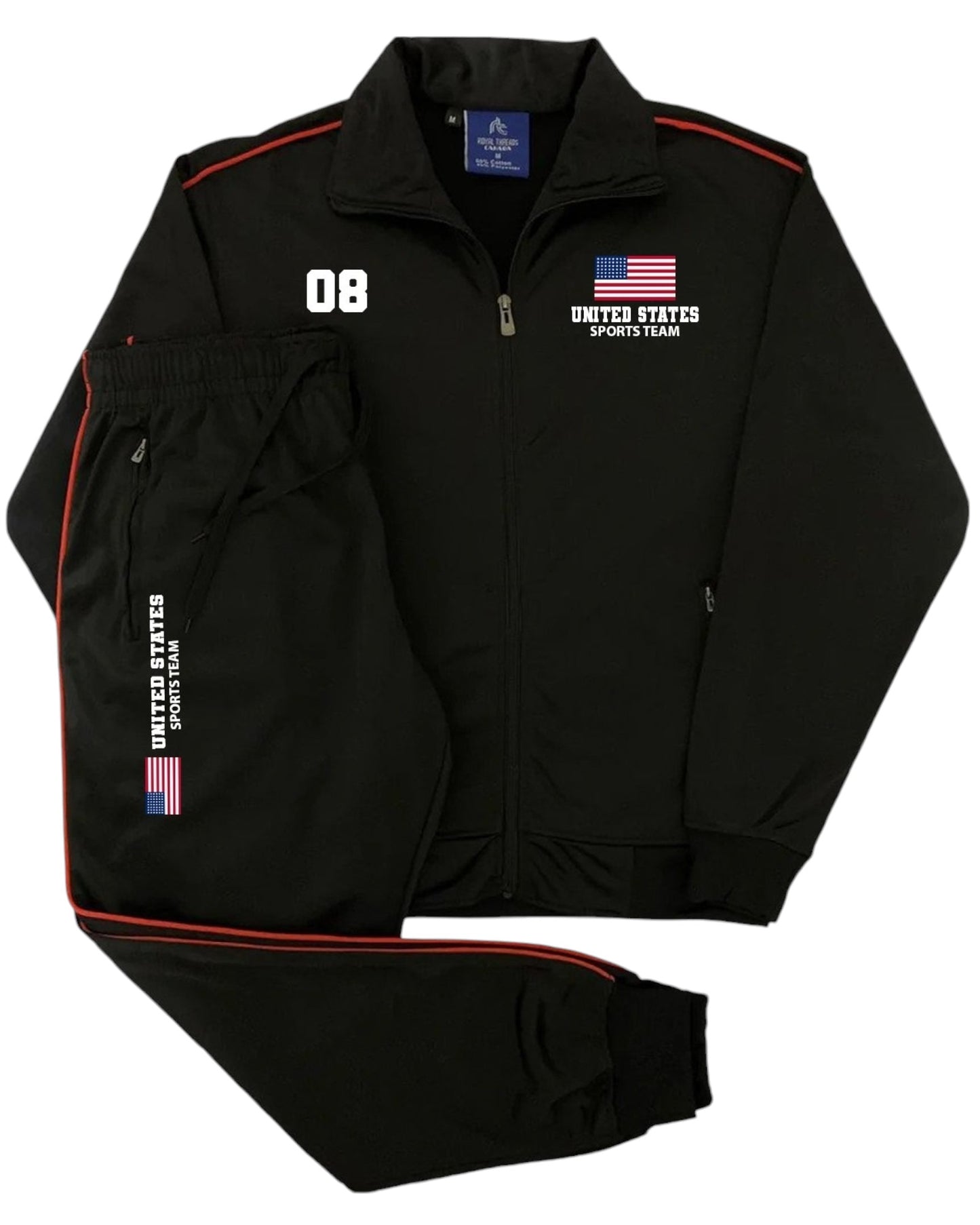 Men's Tracksuit US Sports Theme Track Jacket & Matching Jogging Pants