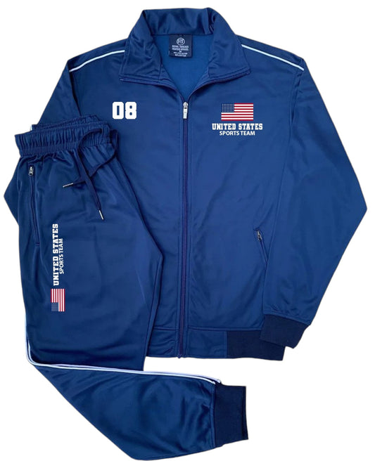 Men's Tracksuit US Sports Theme Track Jacket & Matching Jogging Pants