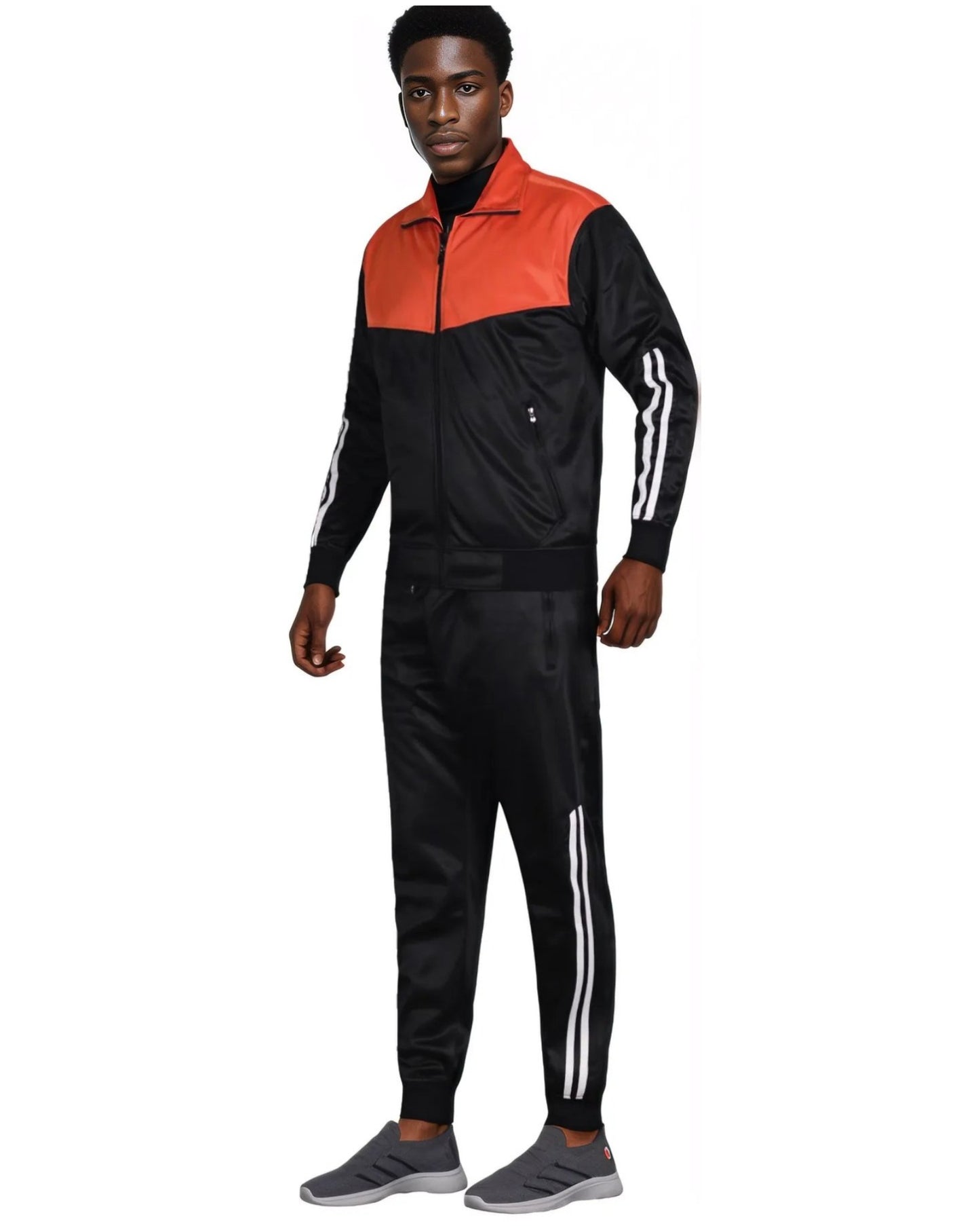 Men Velocity Tracksuit Active Jogging suit GYM Striped Jogger Top and Bottom Outfit