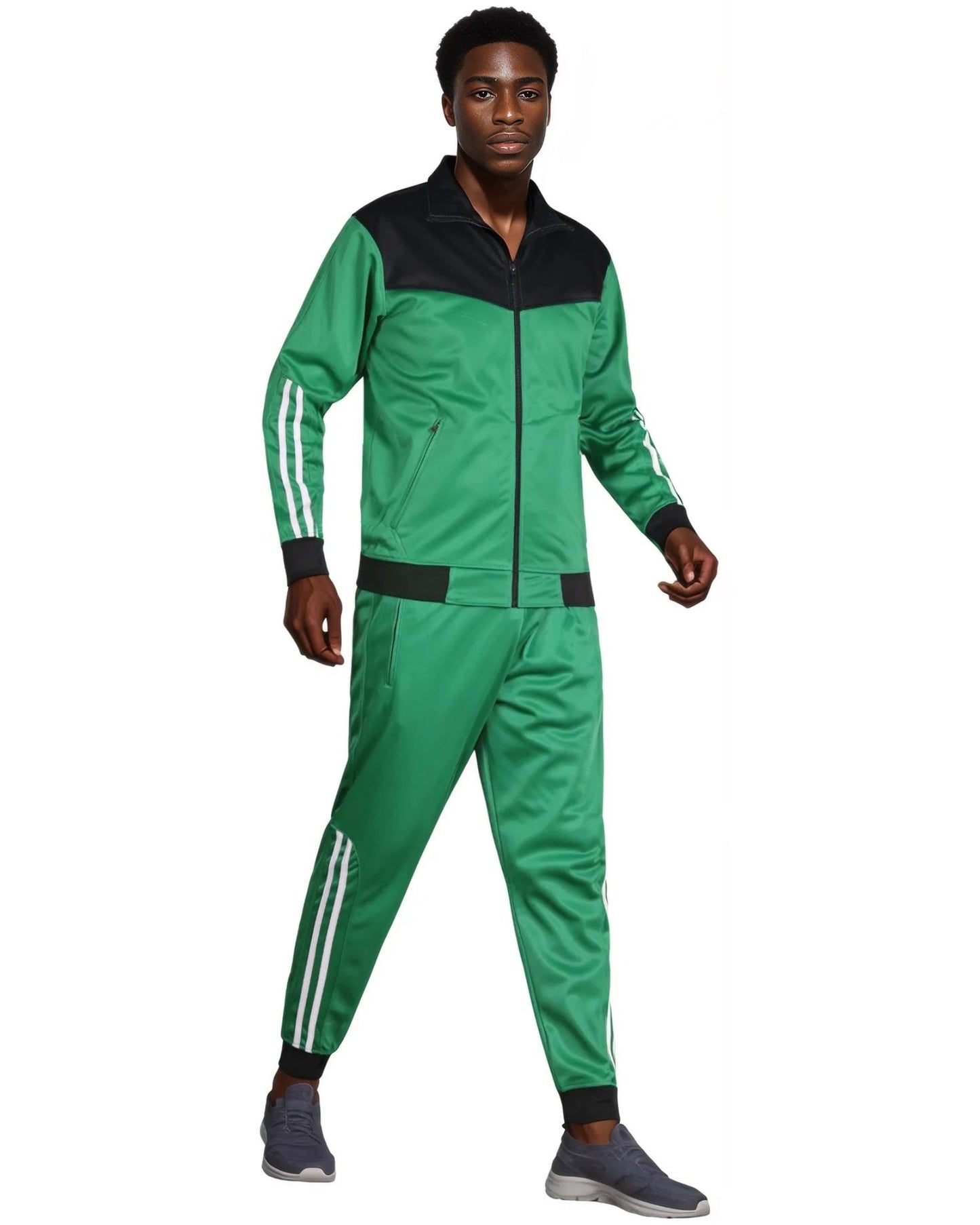 Men Velocity Tracksuit Active Jogging suit GYM Striped Jogger Top and Bottom Outfit