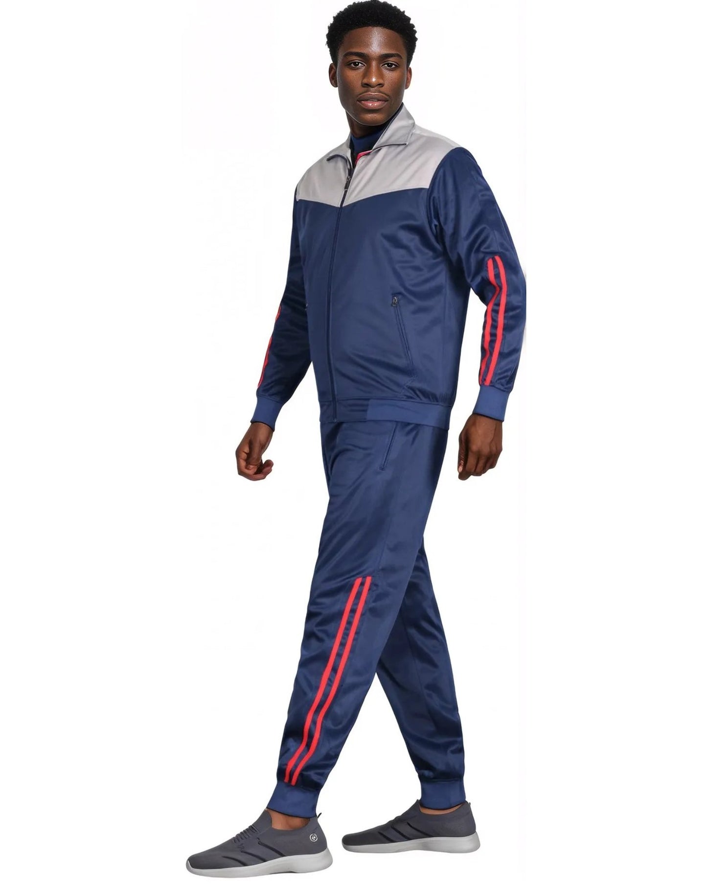 Men Velocity Tracksuit Active Jogging suit GYM Striped Jogger Top and Bottom Outfit