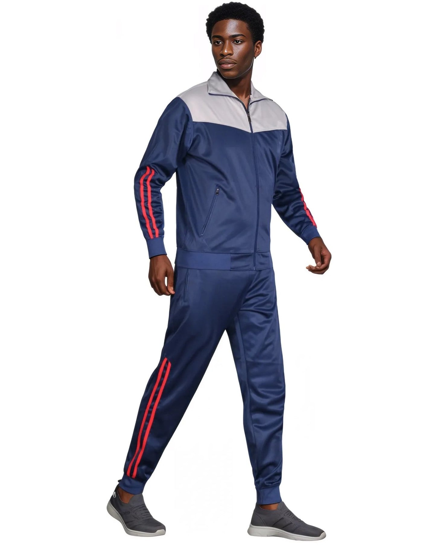 Men Velocity Tracksuit Active Jogging suit GYM Striped Jogger Top and Bottom Outfit