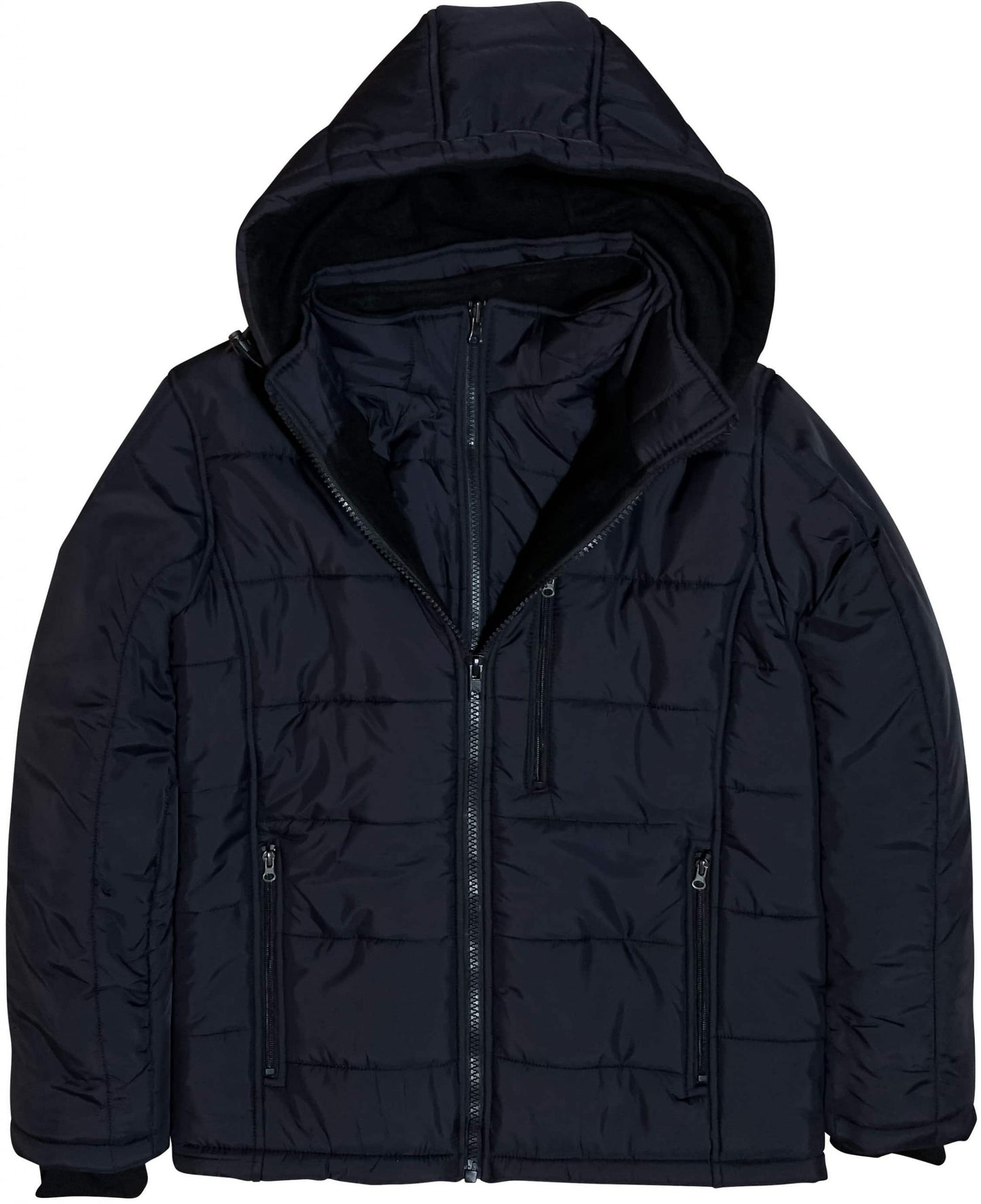 Men's Heavy Padded Full Fleece Insulated Jacket Negative Degree Canadian Winter Weather Coat with Removable Hood